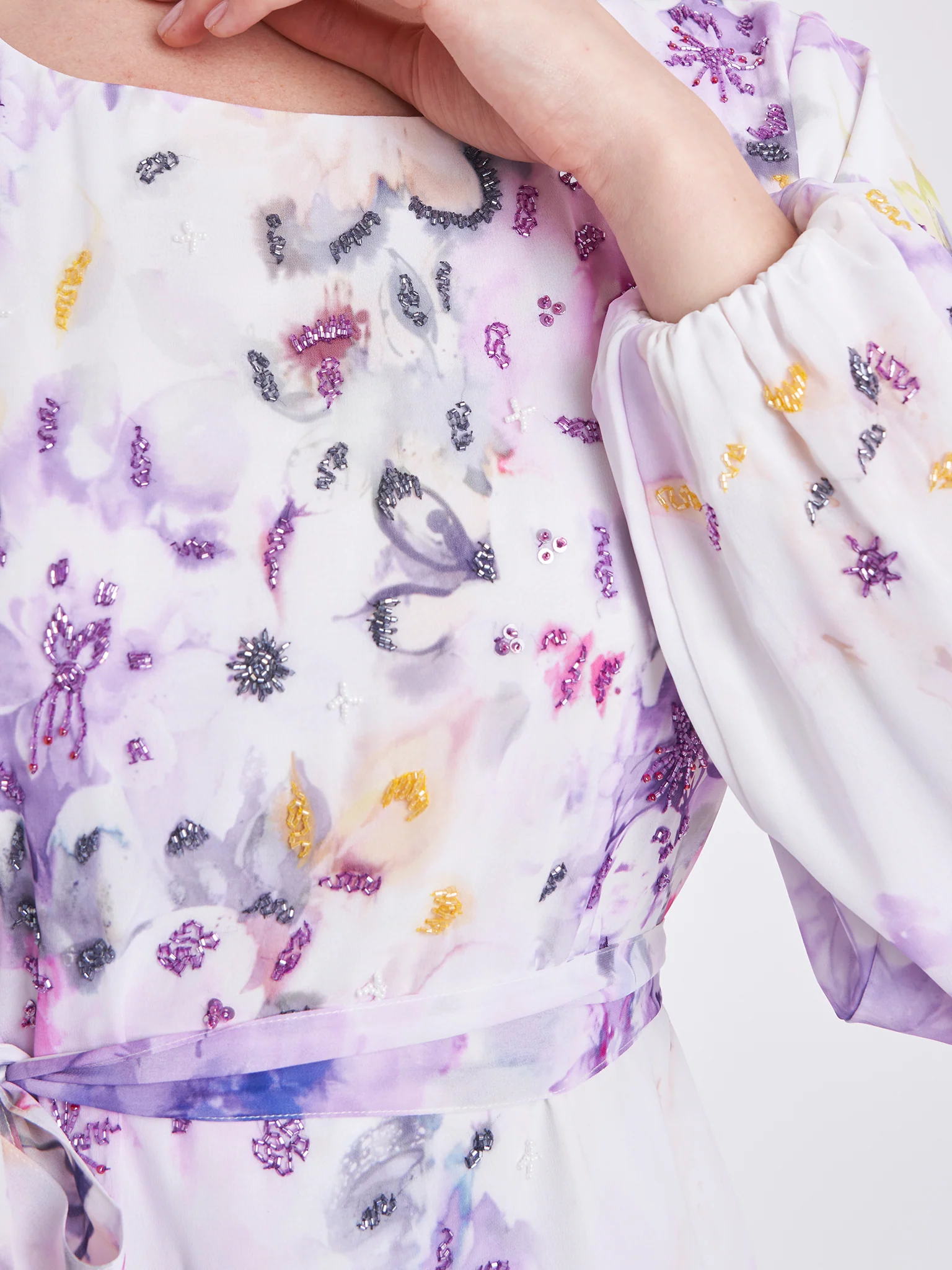 Floral Print Beads Work Long Dress (VDK329) - Image 6