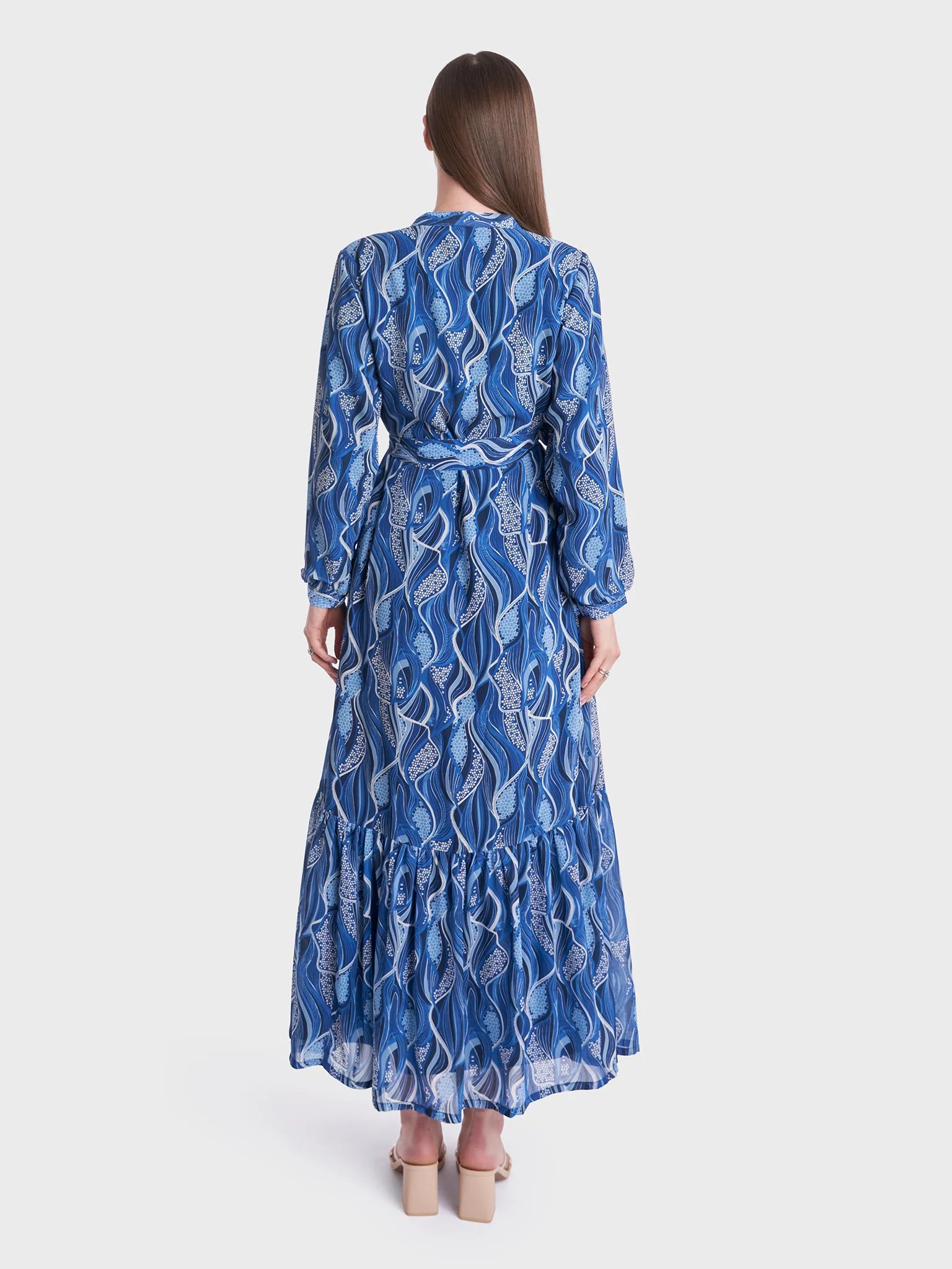 Abstract Print Stand Collar Georgette Long Dress (VDP202) - Image 4