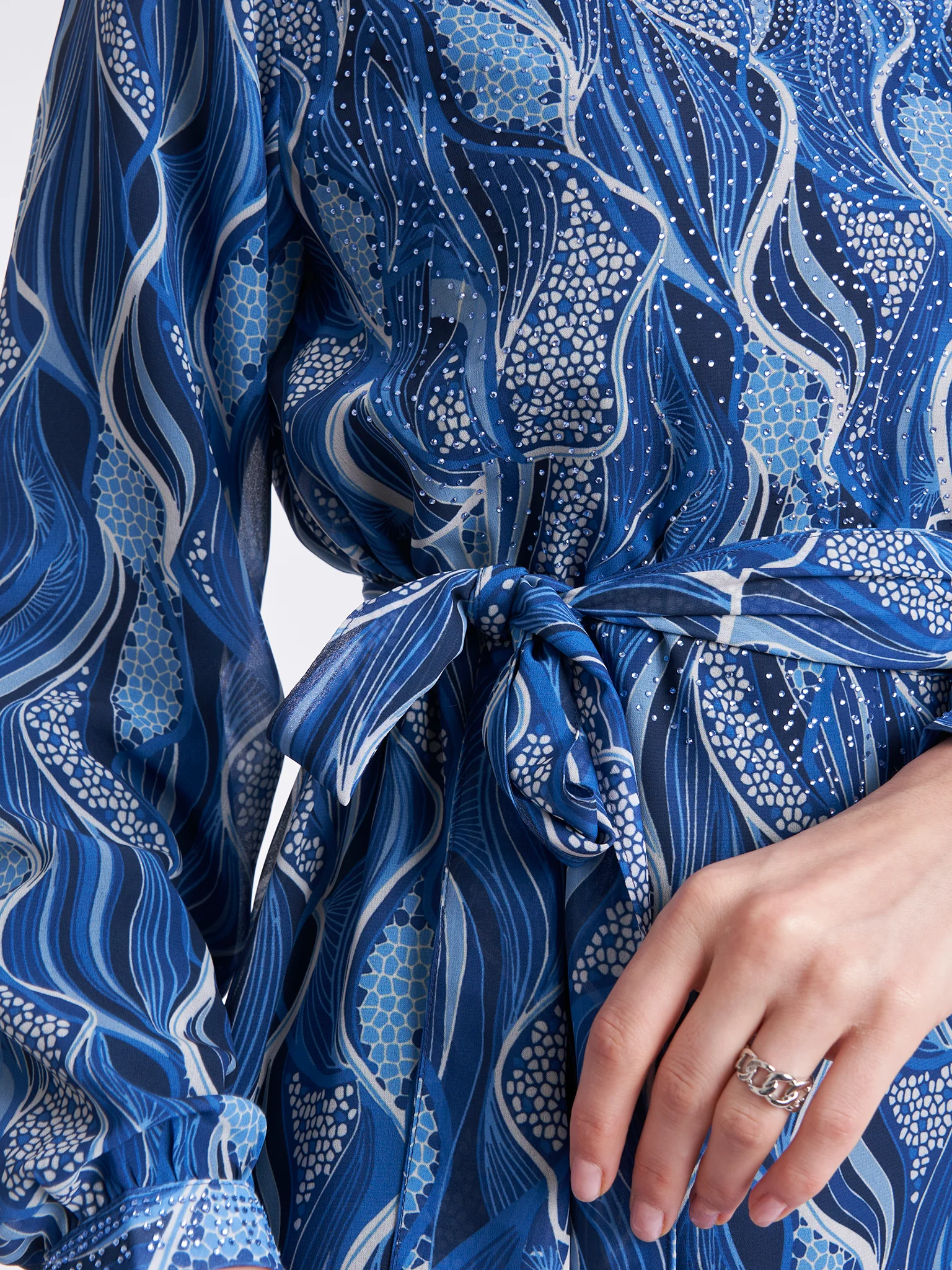 Abstract Print Stand Collar Georgette Long Dress (VDP202) - Image 5
