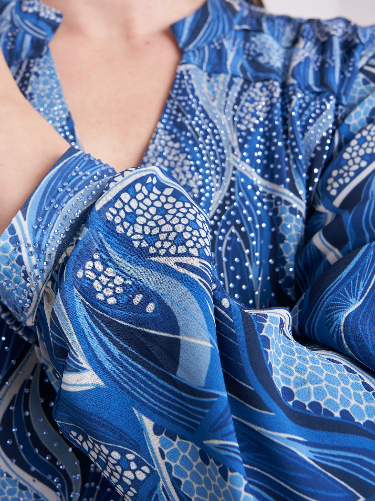 Abstract Print Stand Collar Georgette Long Dress (VDP202) - Image 6