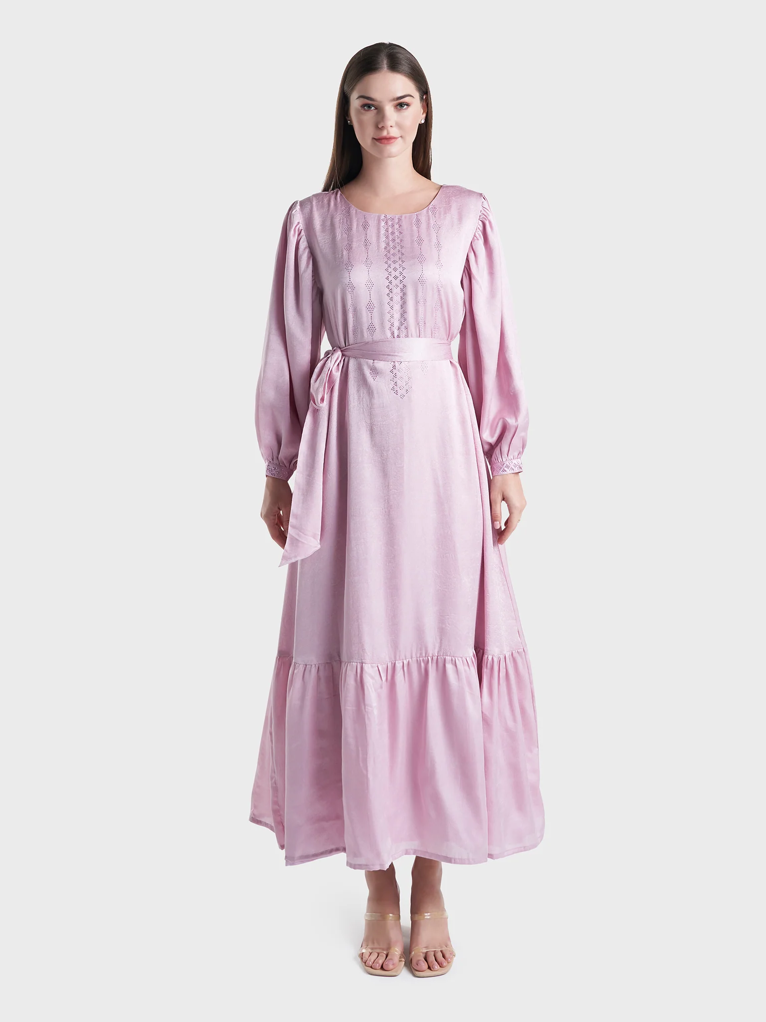 Textured and Shiny Lilac Long Dress (VDP208) - Image 2