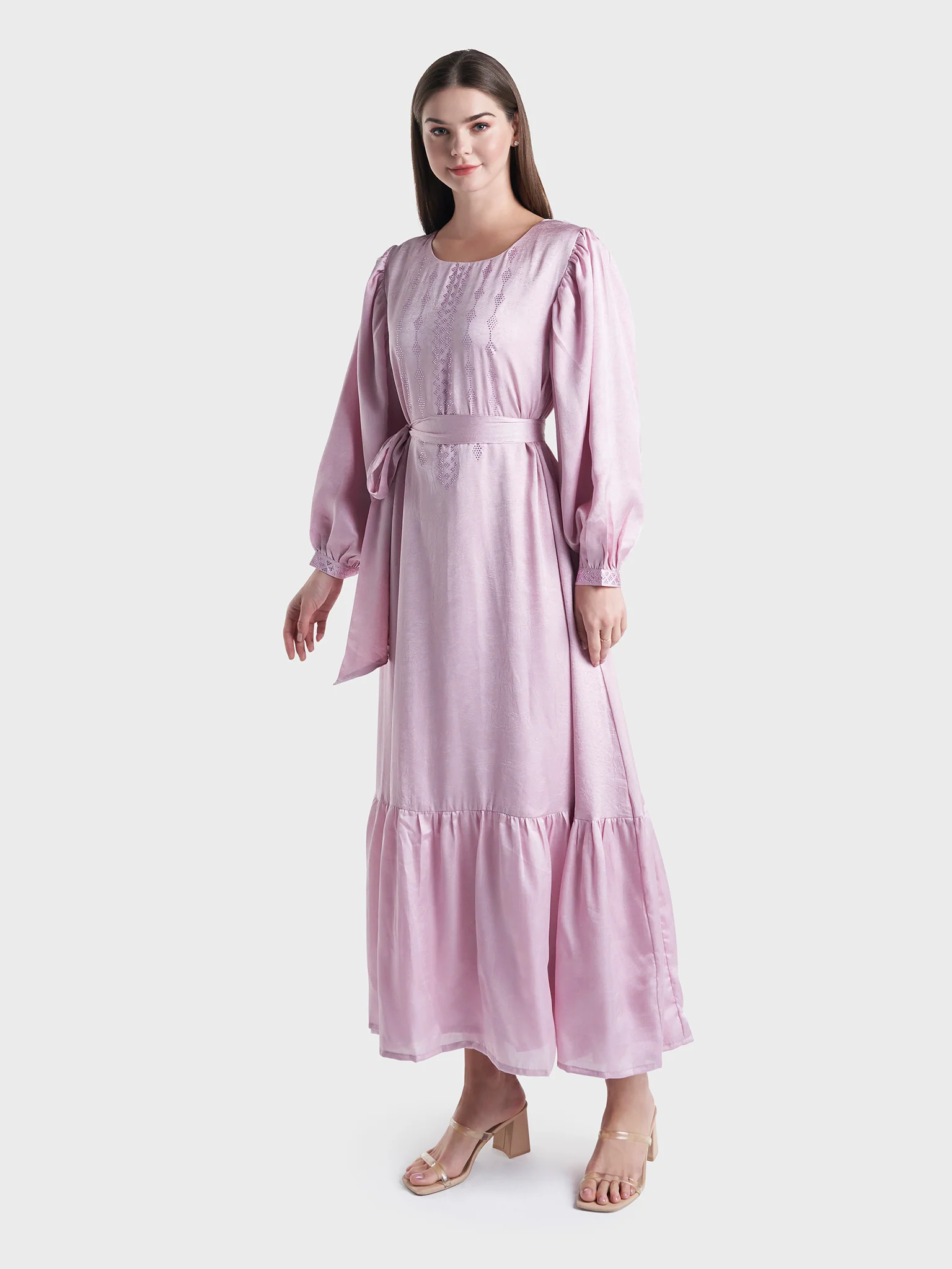 Textured and Shiny Lilac Long Dress (VDP208) - Image 3