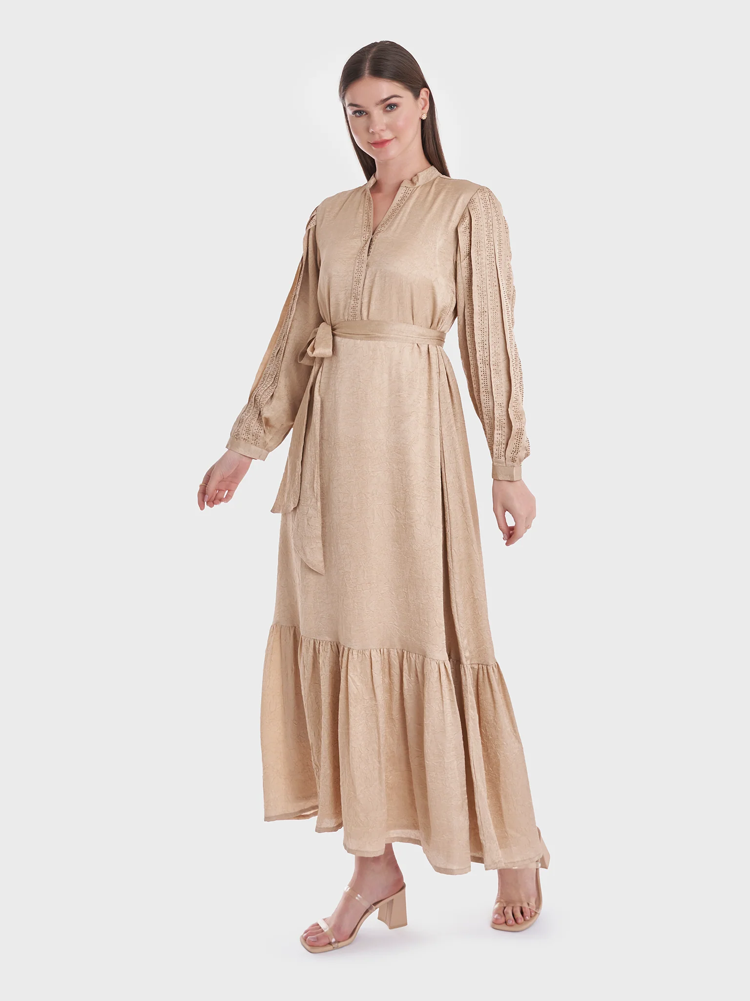 Crushed Texture Pleated Sleeves Dress (VDP224) - Image 3