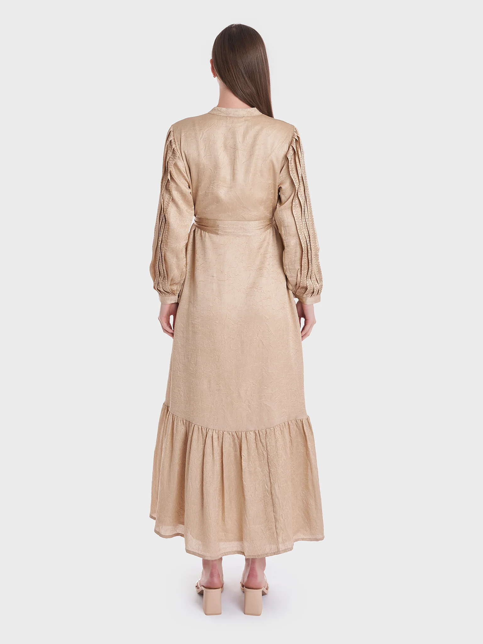 Crushed Texture Pleated Sleeves Dress (VDP224) - Image 4