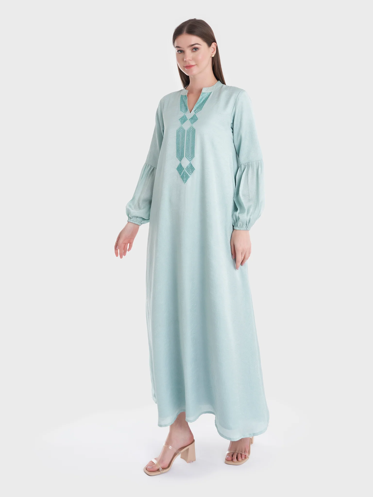 Mint Green Dress with Stonework (VDP230) - Image 3
