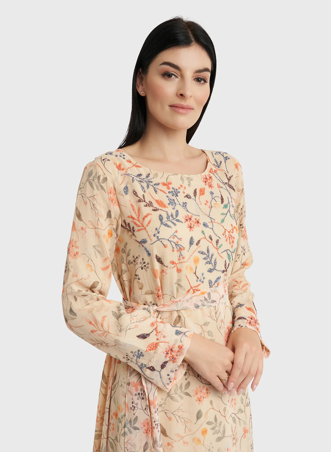 Georgette Floral Print Long Dress with Beadwork (VDP501)