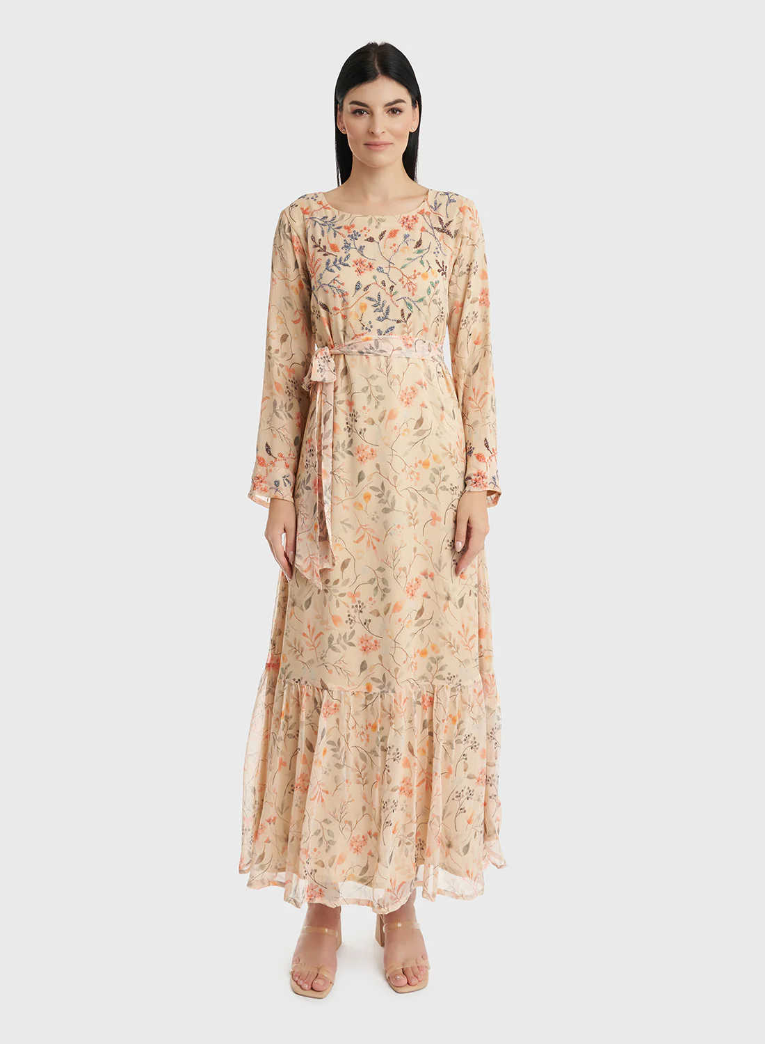 Georgette Floral Print Long Dress with Beadwork (VDP501) - Image 2