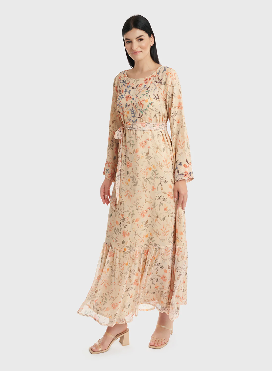 Georgette Floral Print Long Dress with Beadwork (VDP501) - Image 3