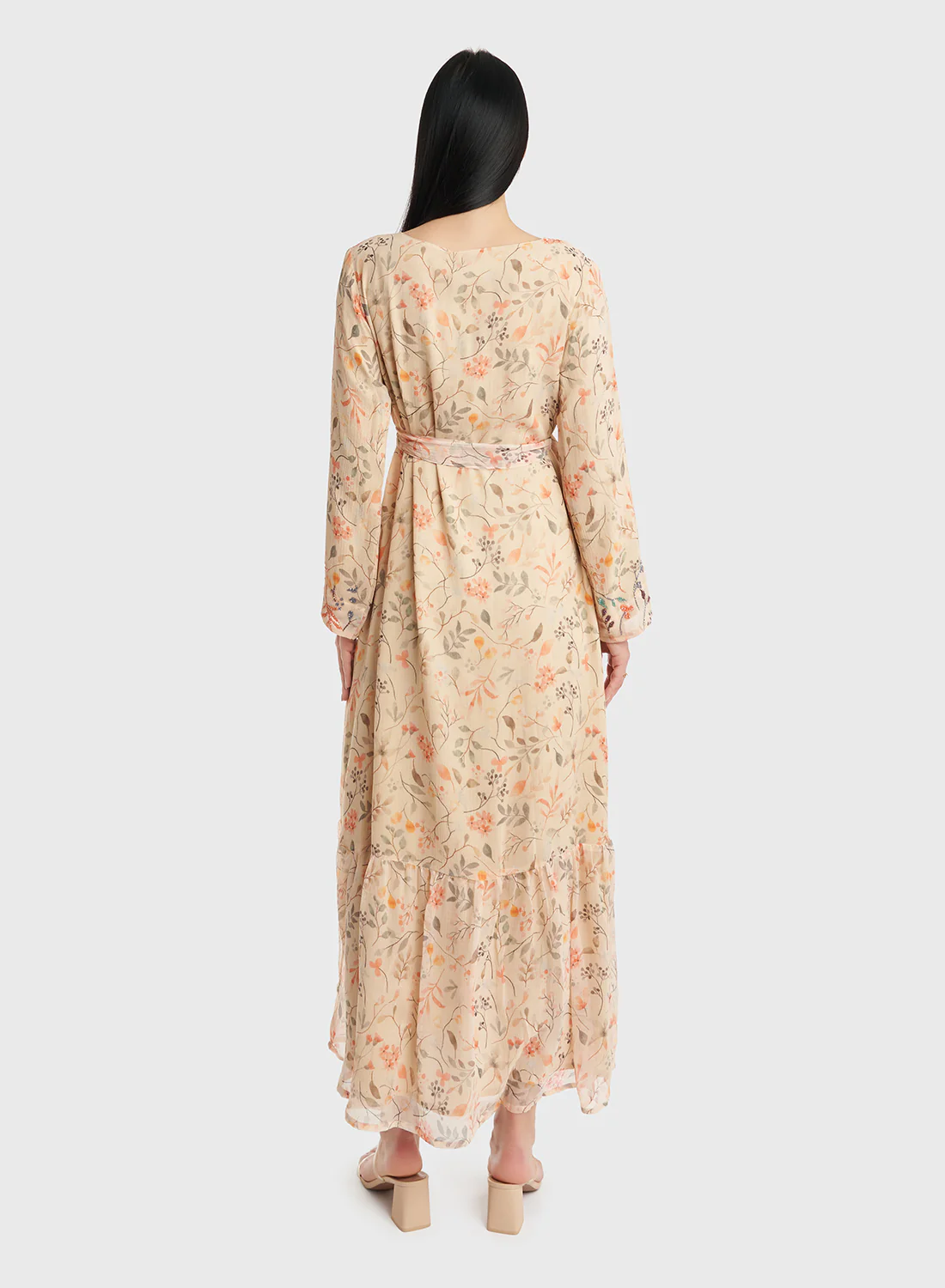 Georgette Floral Print Long Dress with Beadwork (VDP501) - Image 4