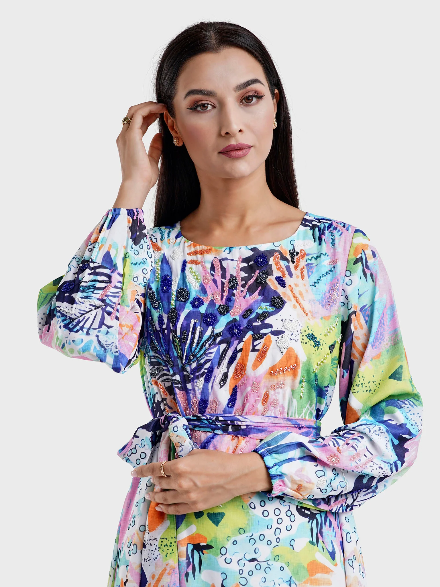 Multicolour Georgette Floral Print Dress (VW215)