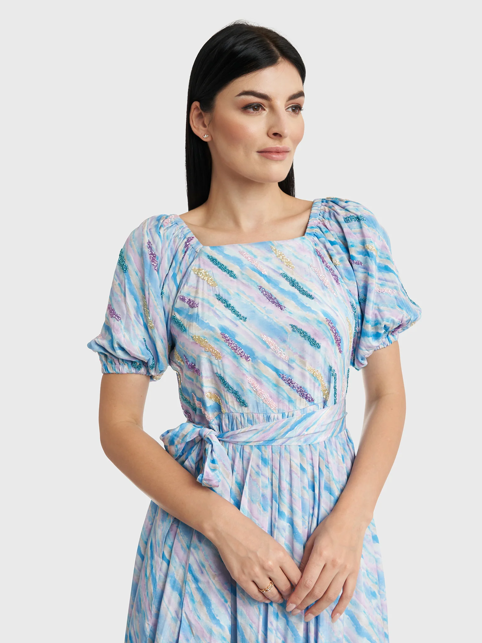 Watercolor Elastic Shoulder Dress (VNT259)