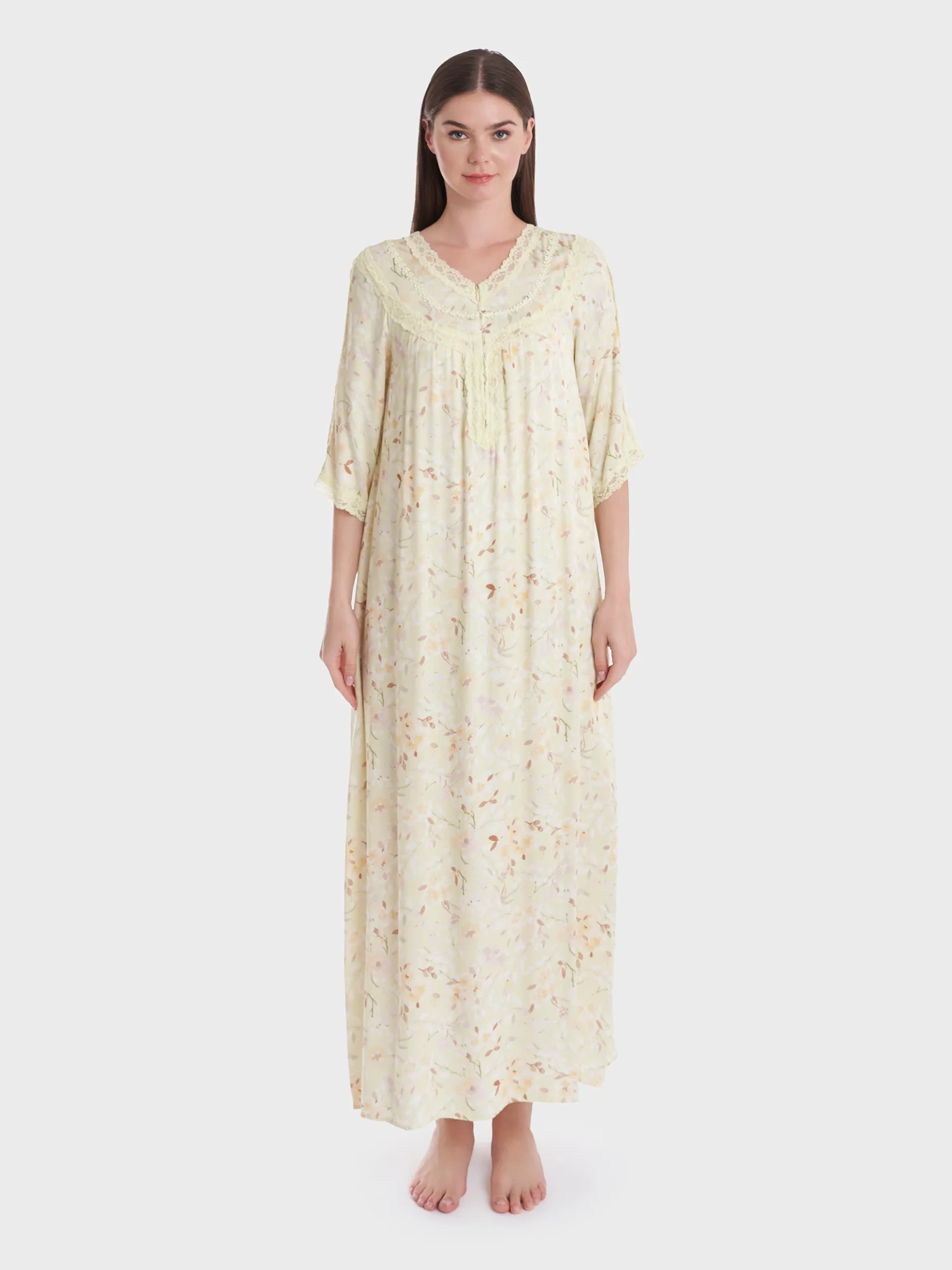 Floral Print Long Nigtwear Dress (CNH425) - Image 2