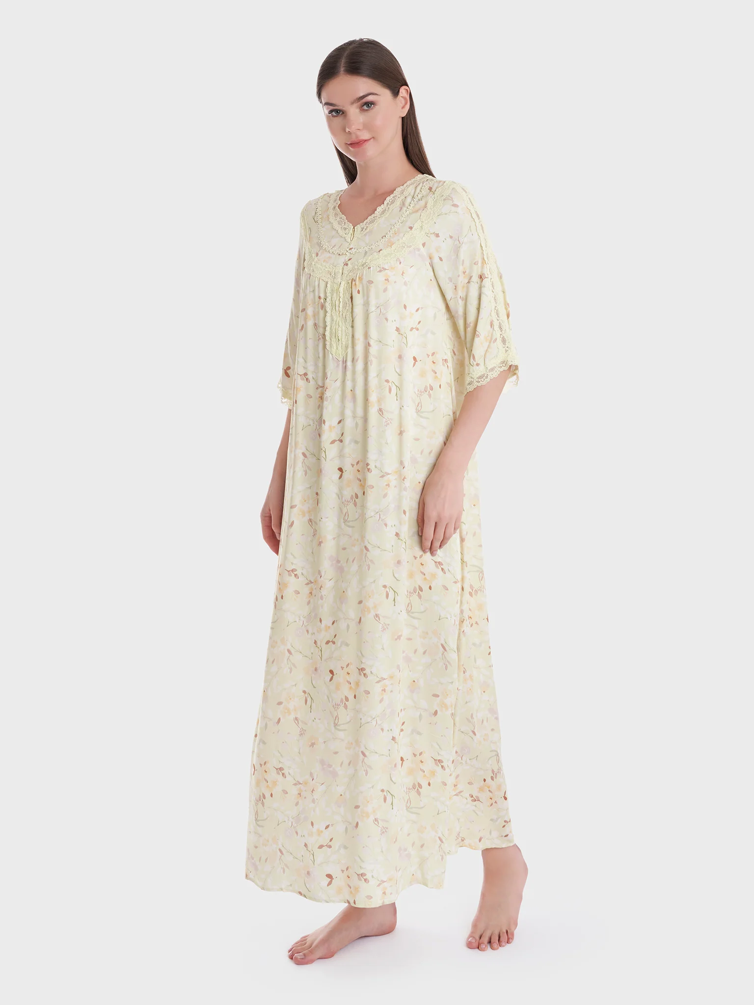 Floral Print Long Nigtwear Dress (CNH425) - Image 3