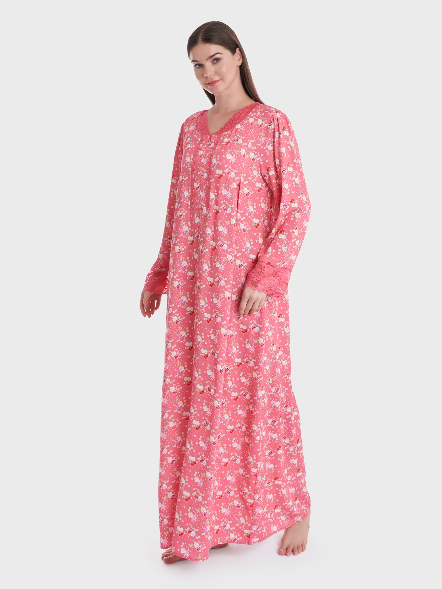 Floral Printed Dress with Lace Details (CNH425A) - Image 3