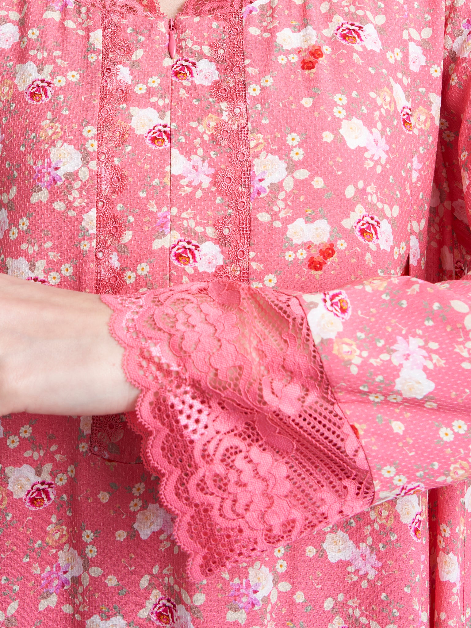 Floral Printed Dress with Lace Details (CNH425A) - Image 5