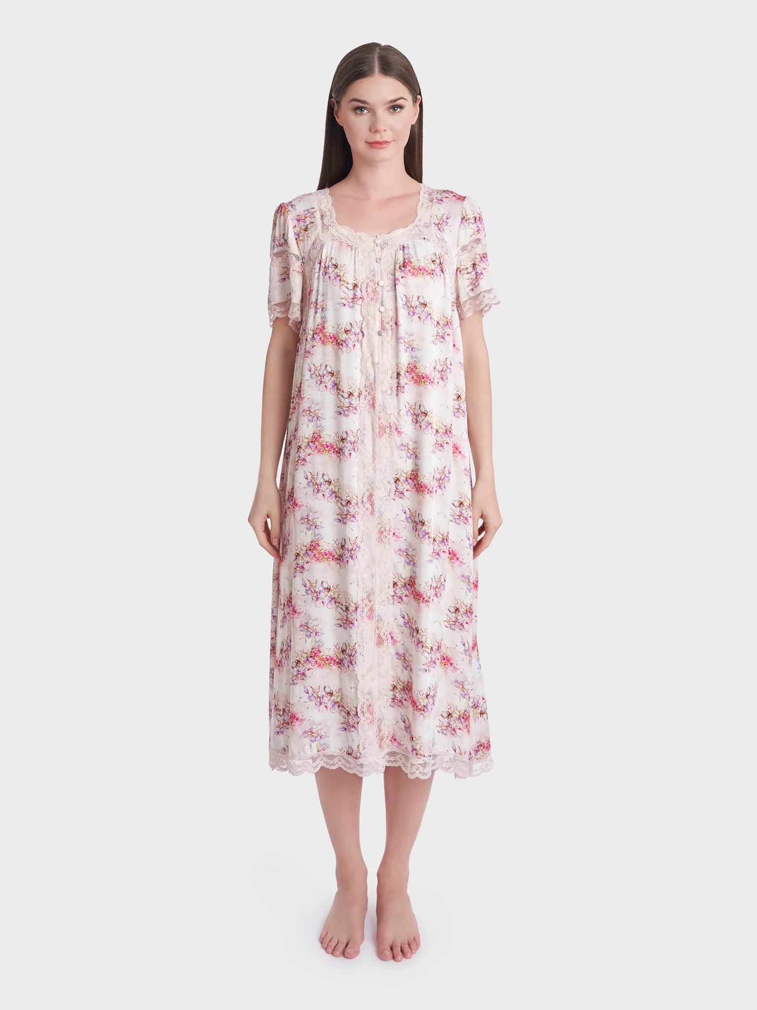 Floral Print Mini Nightwear Dress (CNH312) - Image 2