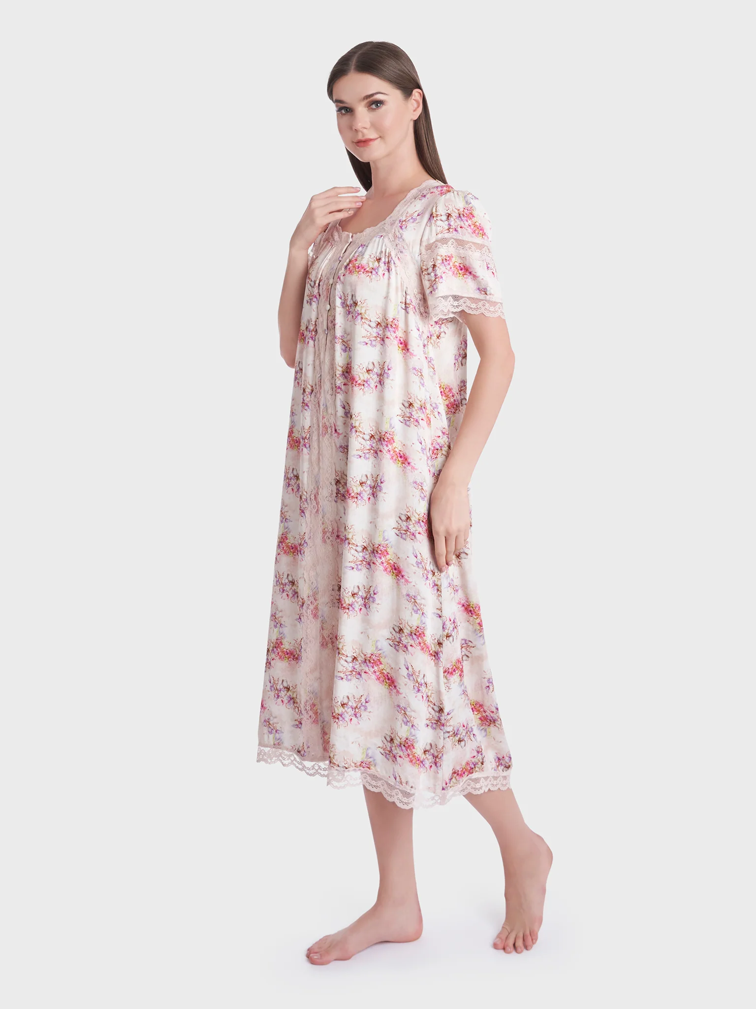 Floral Print Mini Nightwear Dress (CNH312) - Image 3