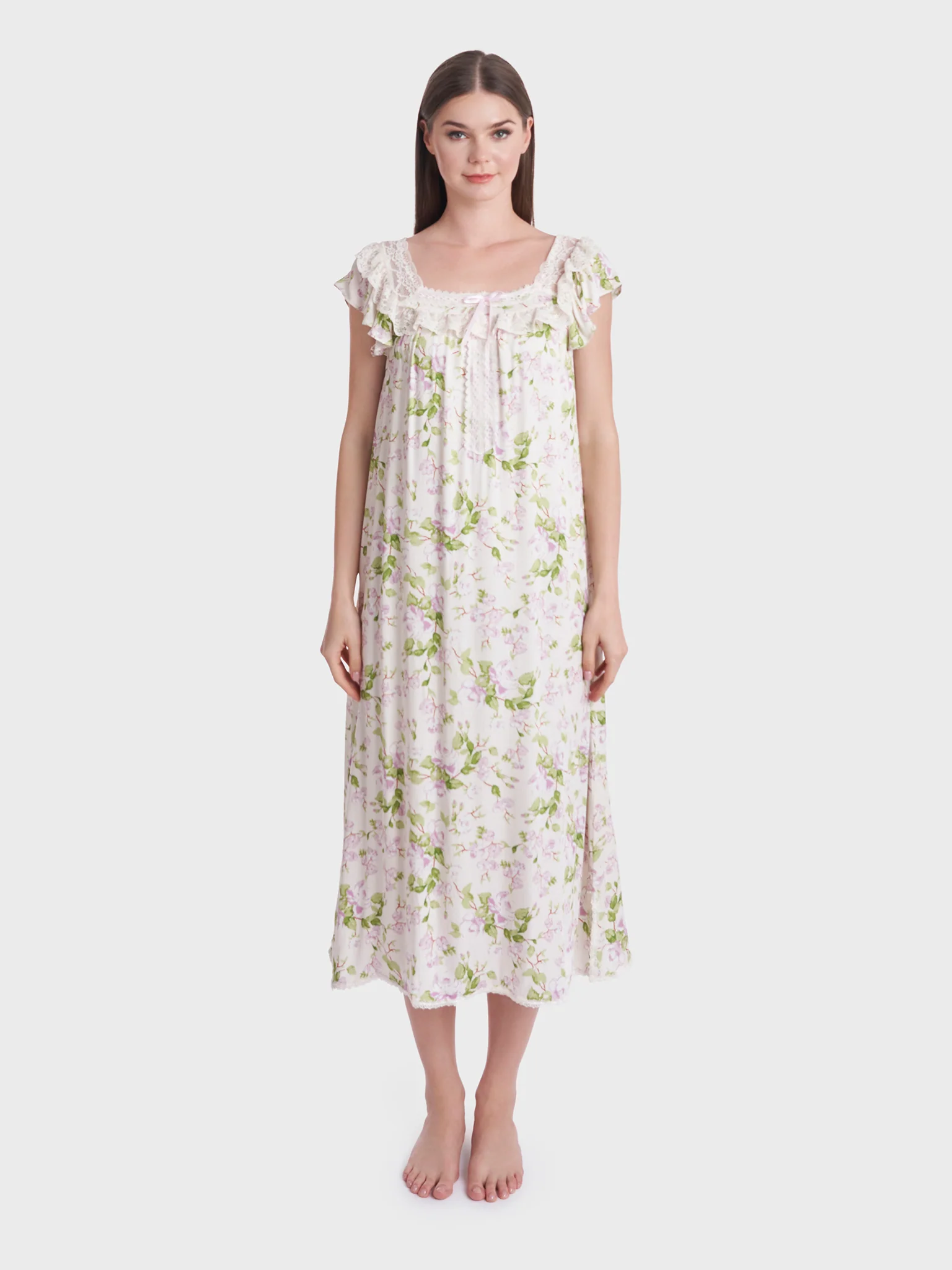 Floral Print Viscose Mini Nightwear Dress (CNH356) - Image 2
