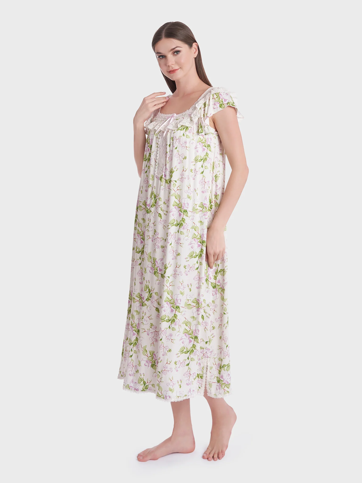 Floral Print Viscose Mini Nightwear Dress (CNH356) - Image 3