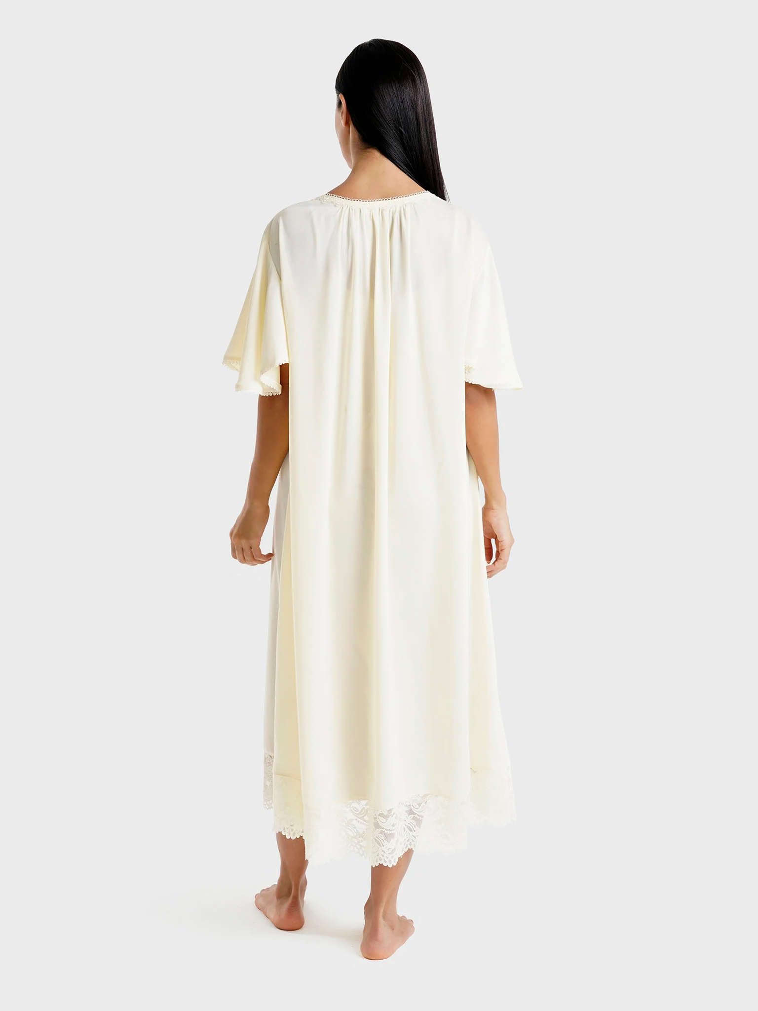 Yellow Solid Polyester Lace Work Maternity Nightwear (MTNFNW12) - Image 4