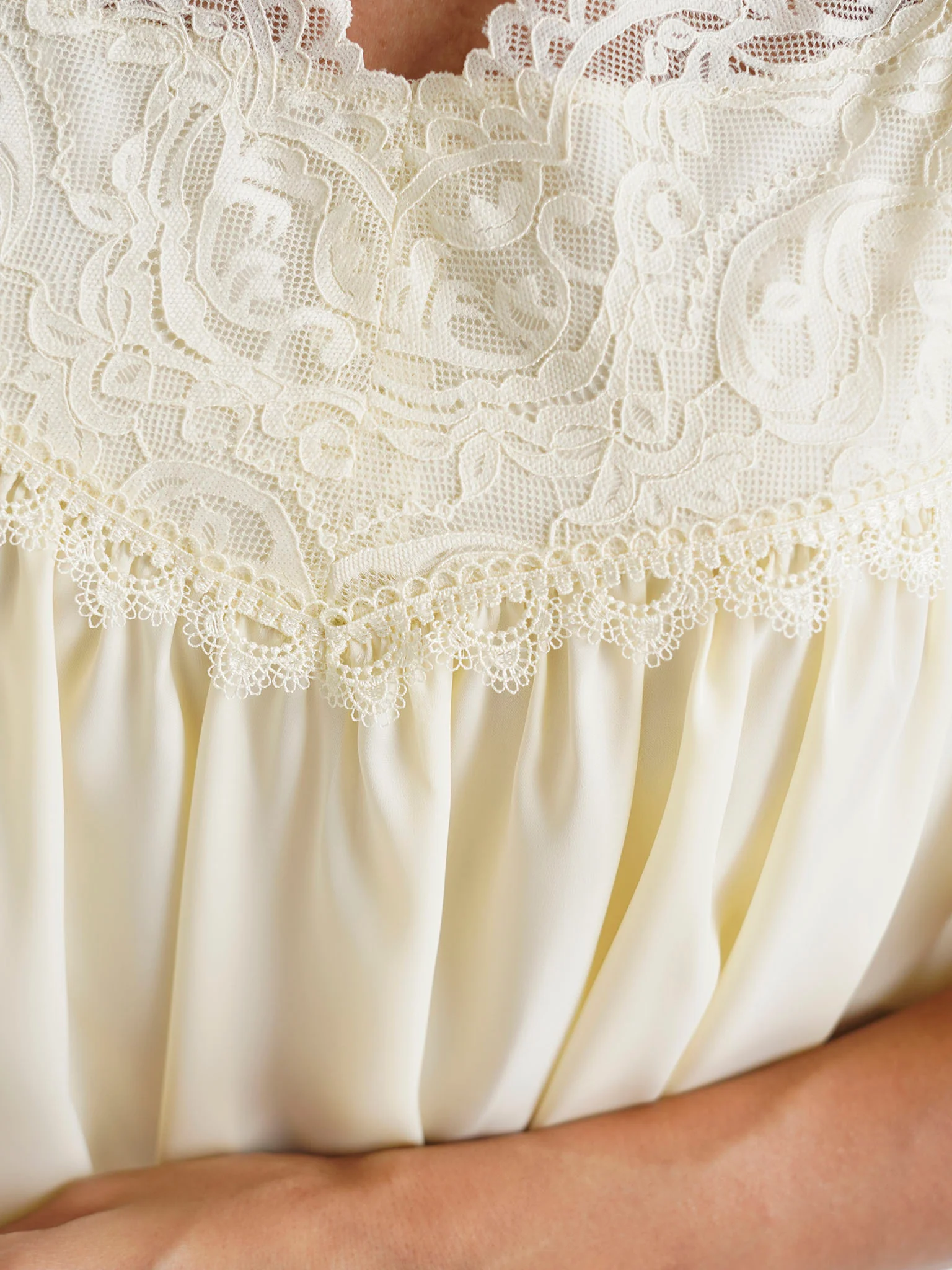 Yellow Solid Polyester Lace Work Maternity Nightwear (MTNFNW12) - Image 5