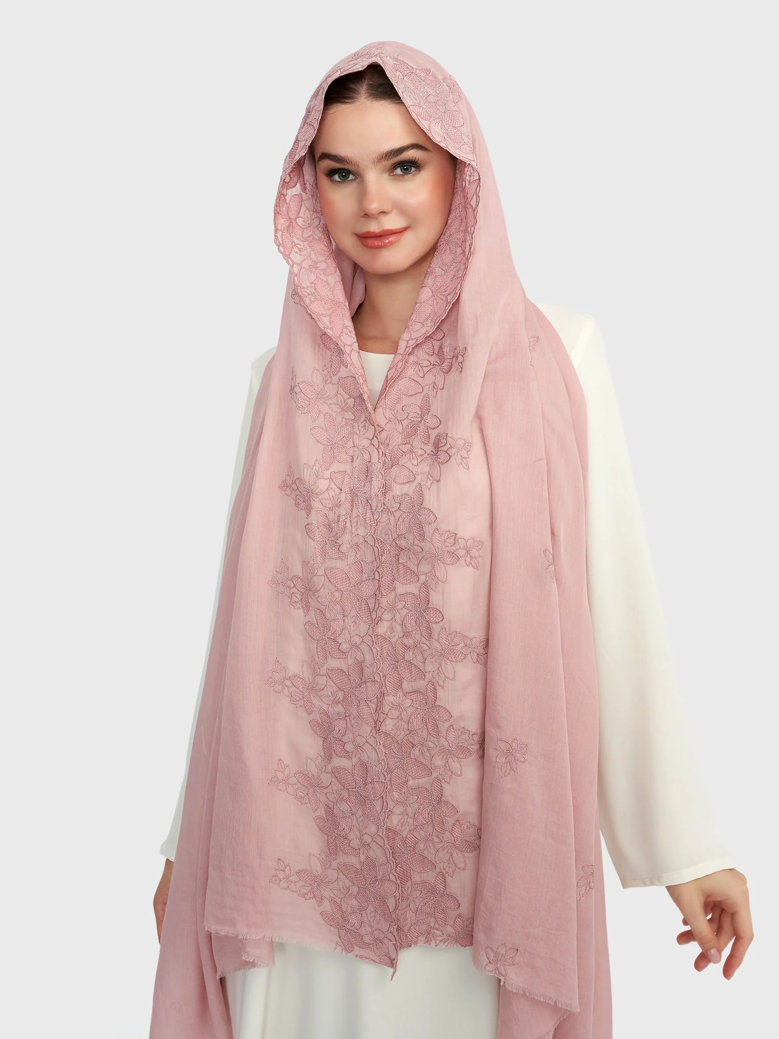 Cotton Viscose Solid Colour Hijab with Embroidered Flower (HYM101) - Image 23
