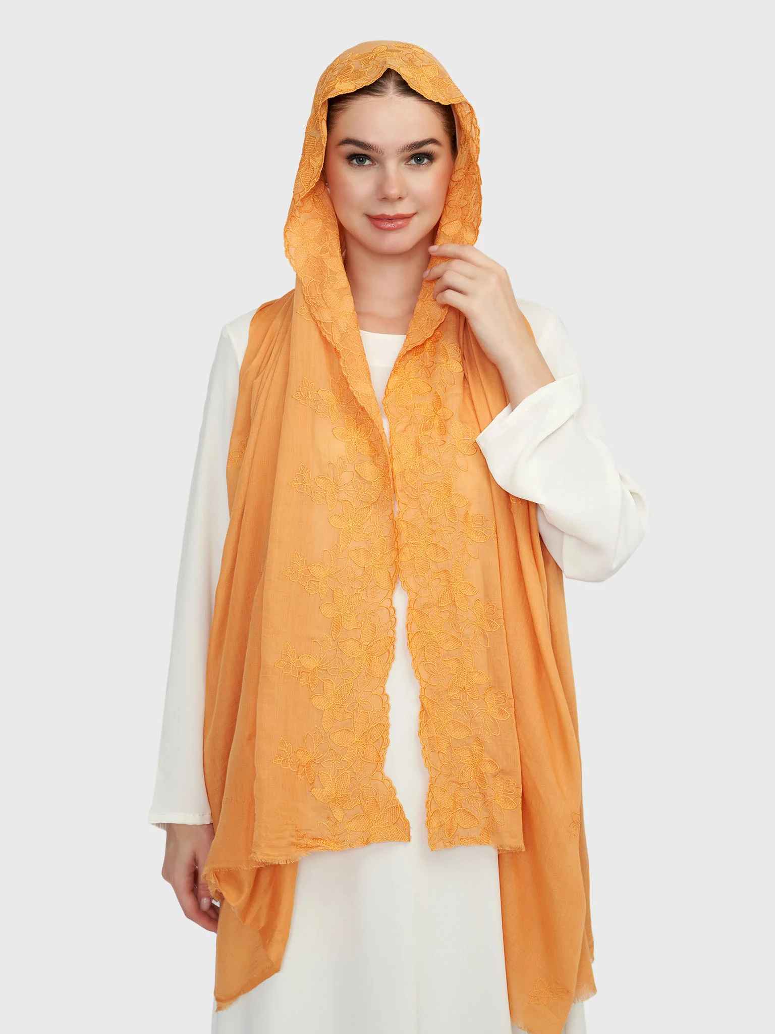Cotton Viscose Solid Colour Hijab with Embroidered Flower (HYM101) - Image 35