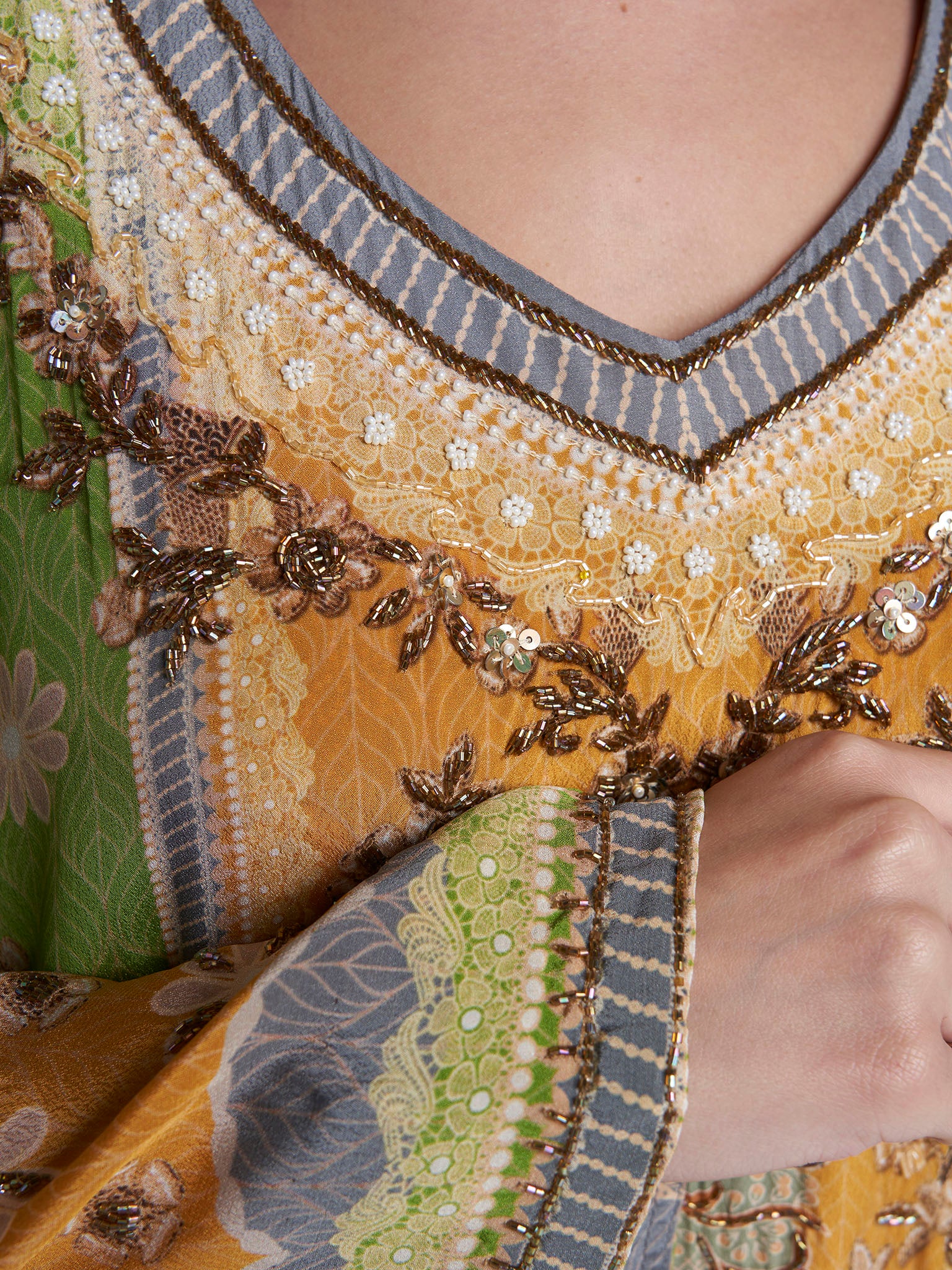 Multi Colour Hand Work Viscose Crepe Botanical Printed Jalabiya (VDC06) - Image 5