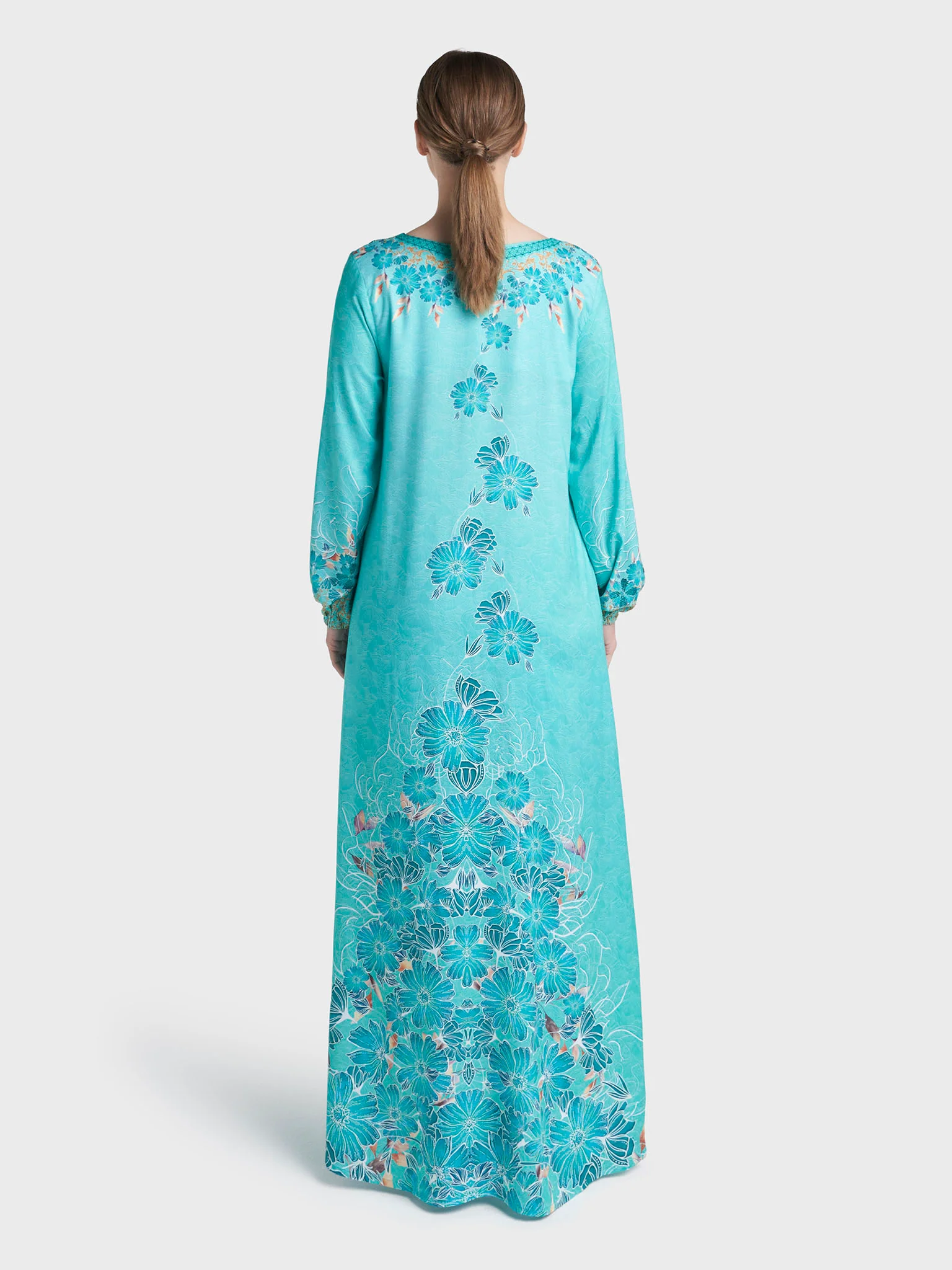 Aqua Green Colour Stone Work Rayon Leaf Printed Jalabiya (VDC07) - Image 4