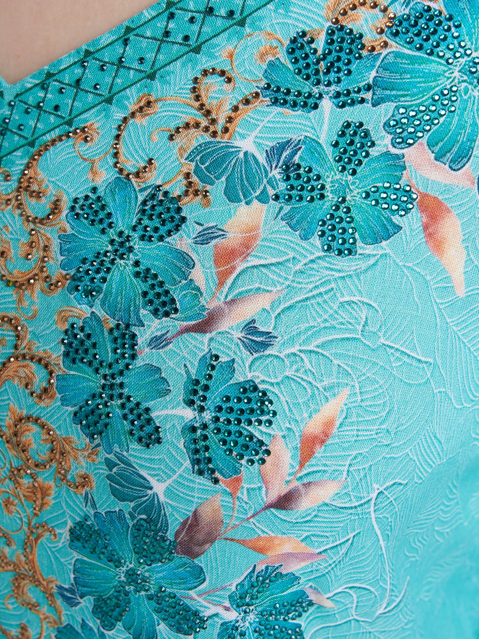 Aqua Green Colour Stone Work Rayon Leaf Printed Jalabiya (VDC07) - Image 5