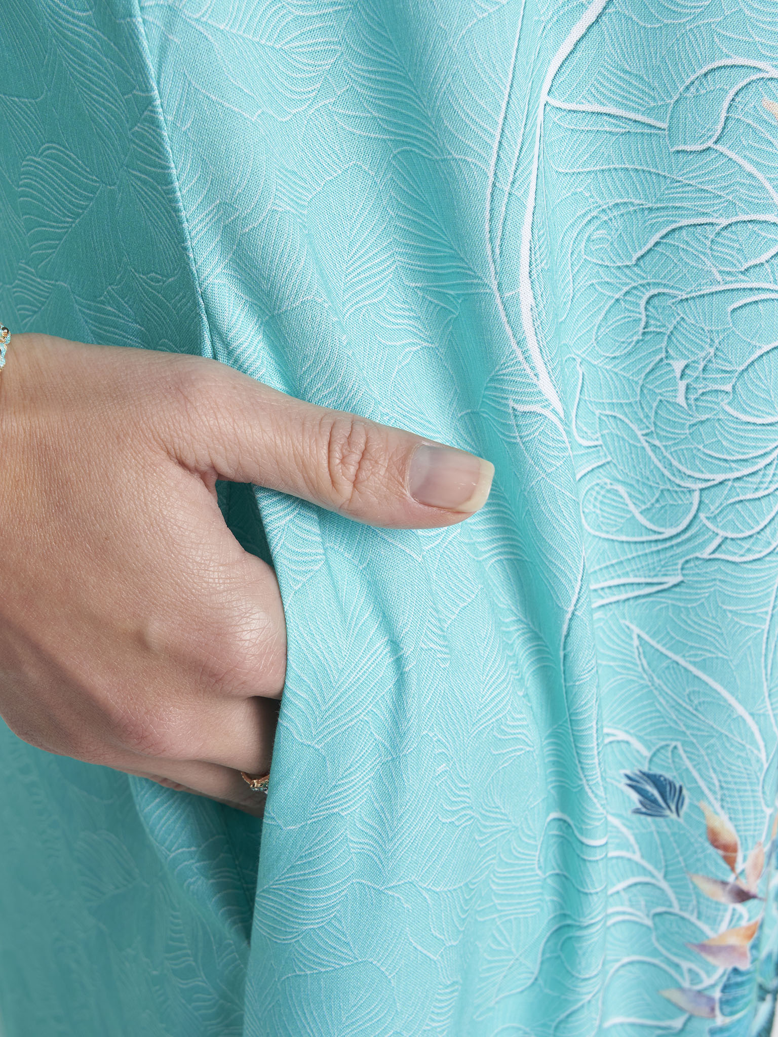 Aqua Green Colour Stone Work Rayon Leaf Printed Jalabiya (VDC07) - Image 6