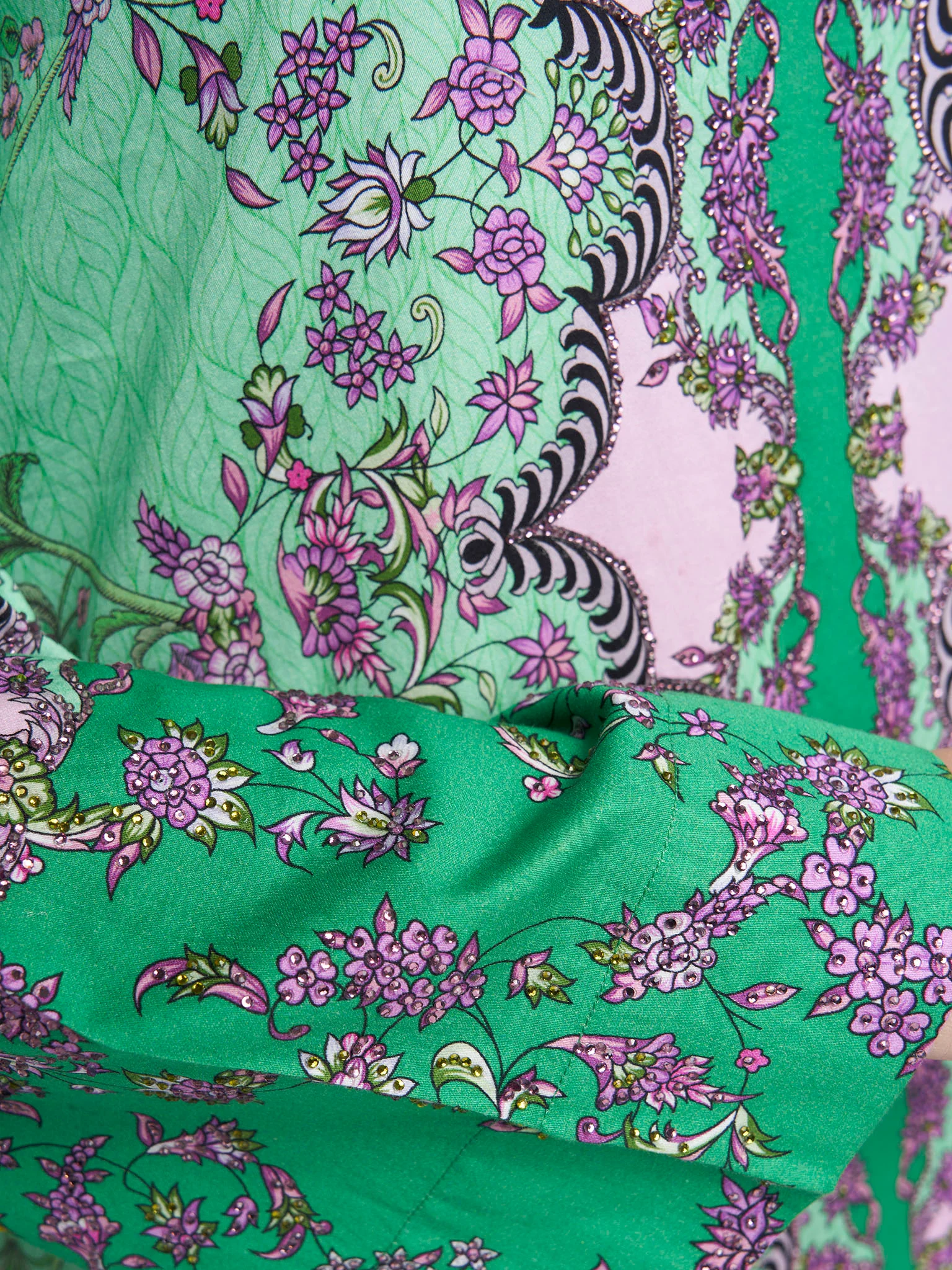Green Vine Print Stone Work Viscose Crepe Jalabiya (VDC121) - Image 5
