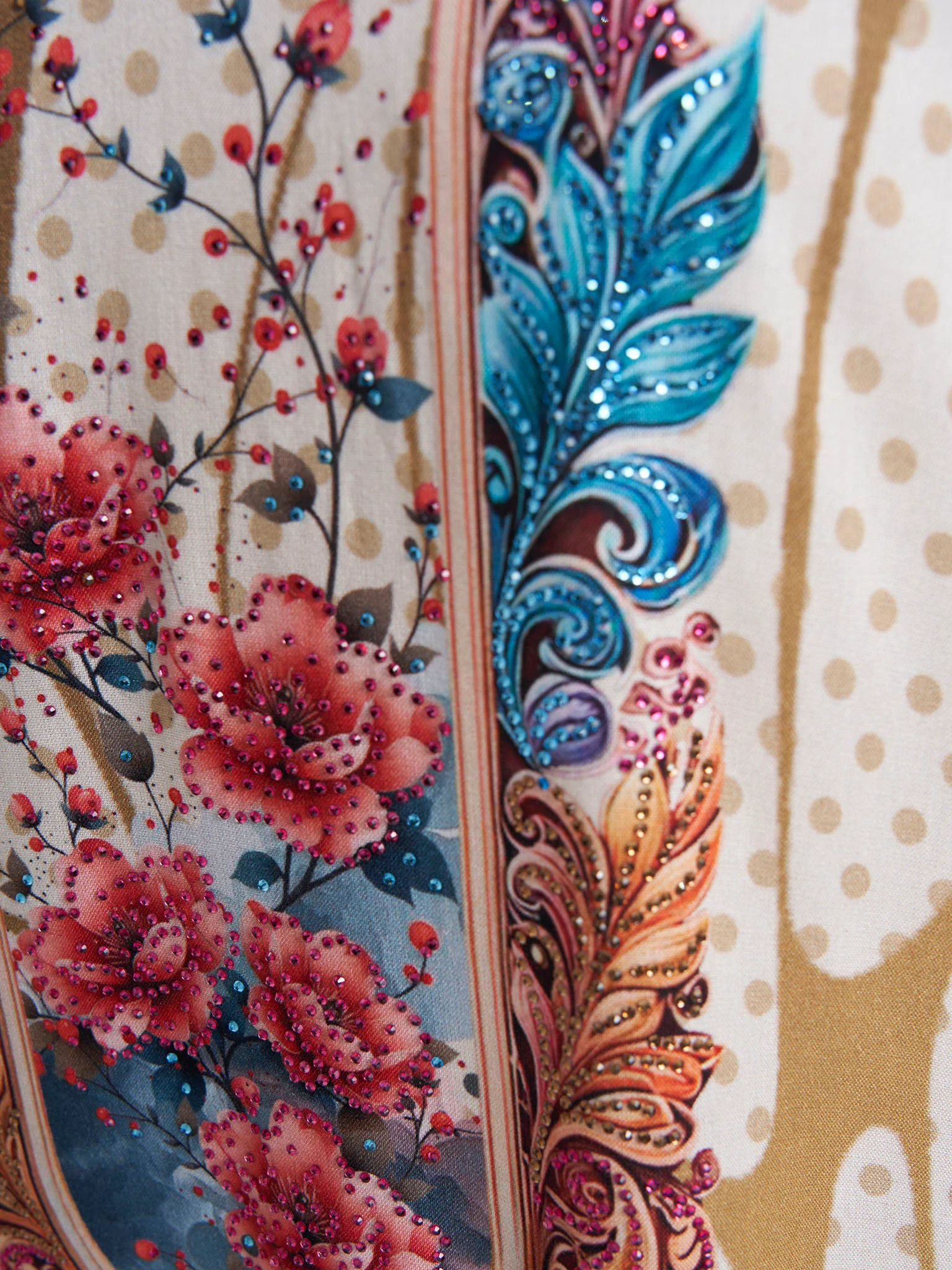 Cream Colour Stone Work Rayon Polka Dot Printed Jalabiya (VDC132) - Image 5