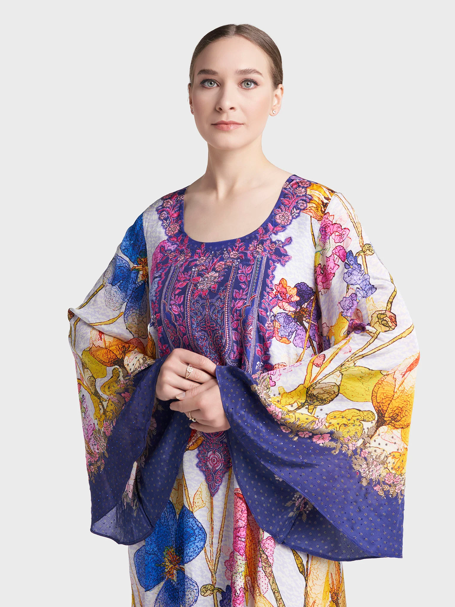 Multi Colour Stone Work Viscose Crepe Floral Printed Jalabiya (VDC141)