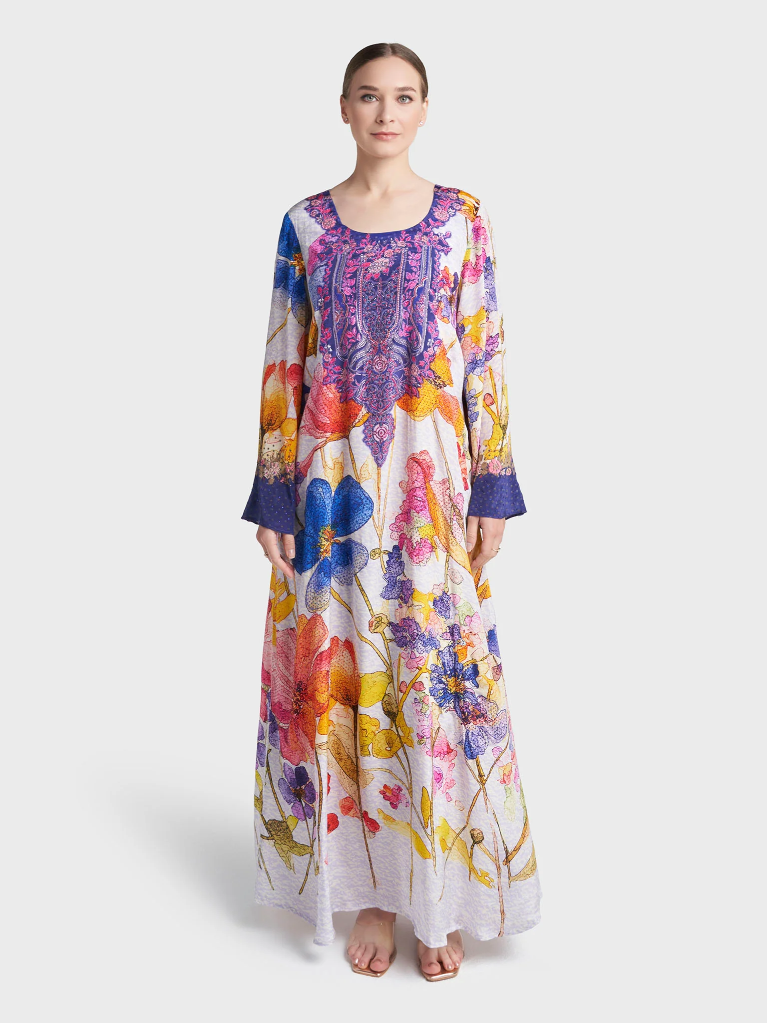 Multi Colour Stone Work Viscose Crepe Floral Printed Jalabiya (VDC141) - Image 2