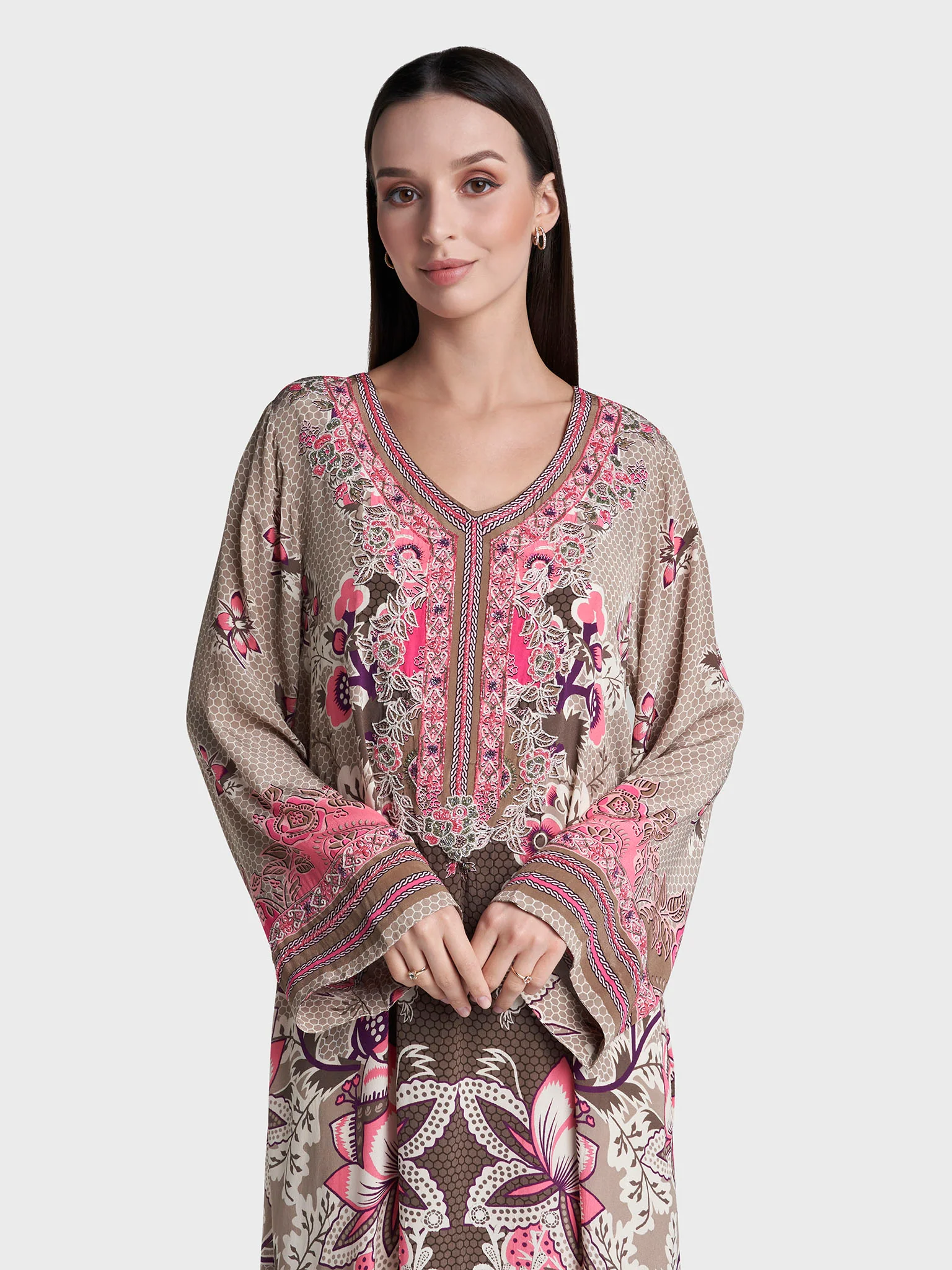 Multi Colour Hand Work Viscose Crepe Abstract Printed Jalabiya (VDC79)