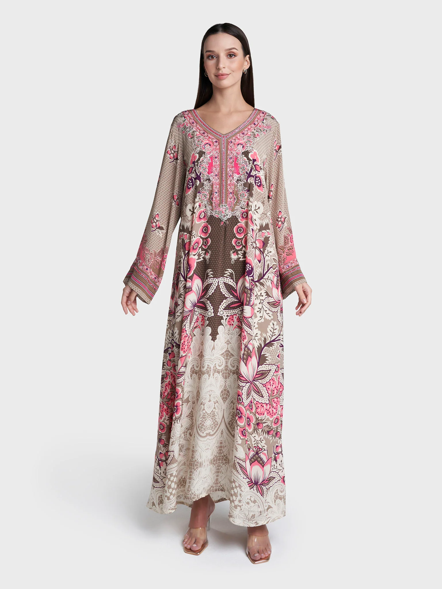 Multi Colour Hand Work Viscose Crepe Abstract Printed Jalabiya (VDC79) - Image 2
