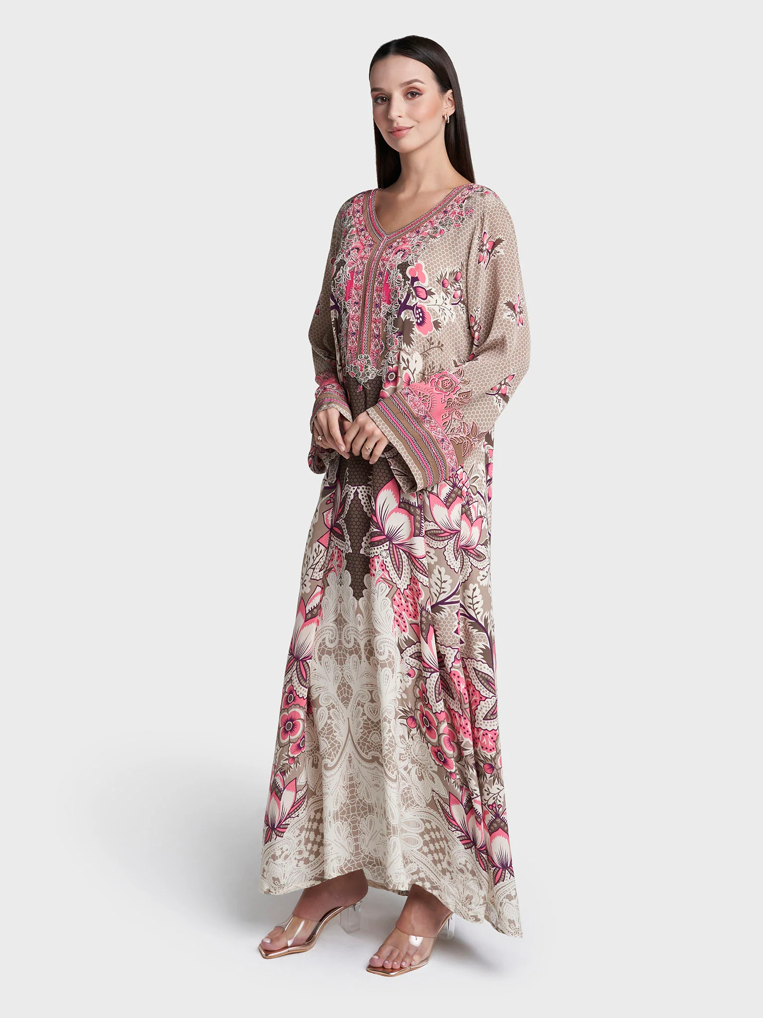 Multi Colour Hand Work Viscose Crepe Abstract Printed Jalabiya (VDC79) - Image 3