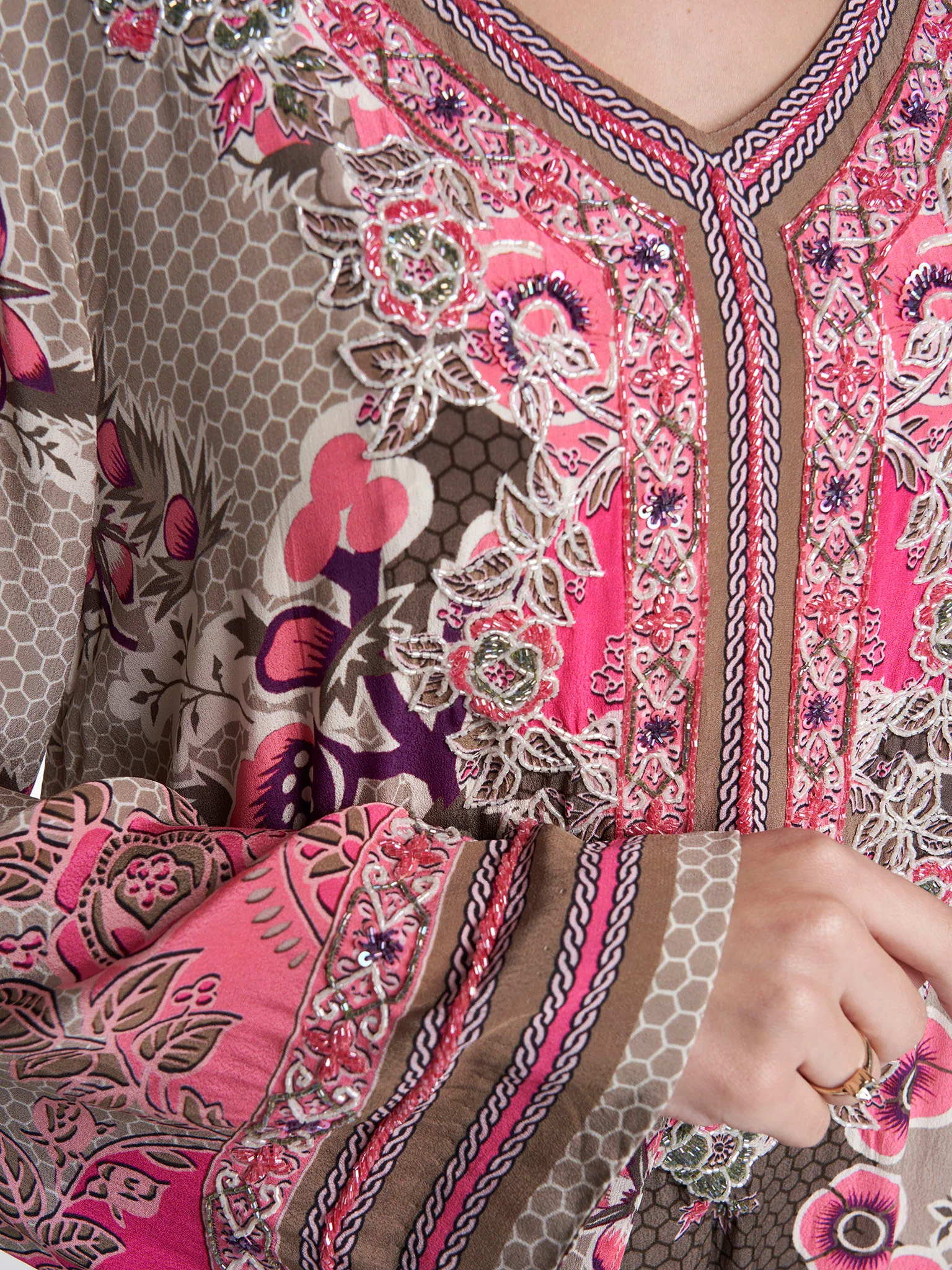 Multi Colour Hand Work Viscose Crepe Abstract Printed Jalabiya (VDC79) - Image 5