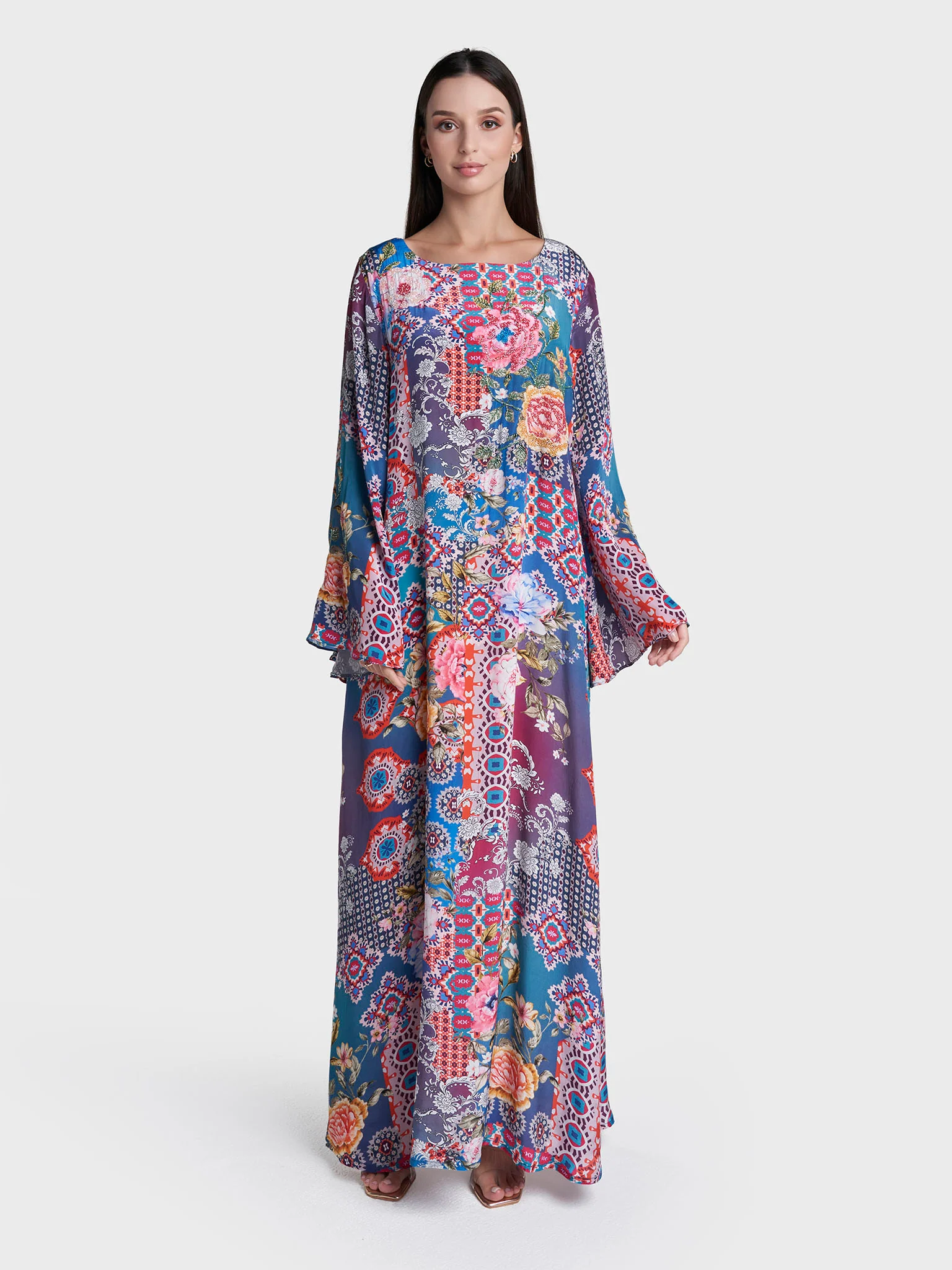 Multi Colour Hand Work Viscose Crepe Geometric Printed Jalabiya (VDE422) - Image 2