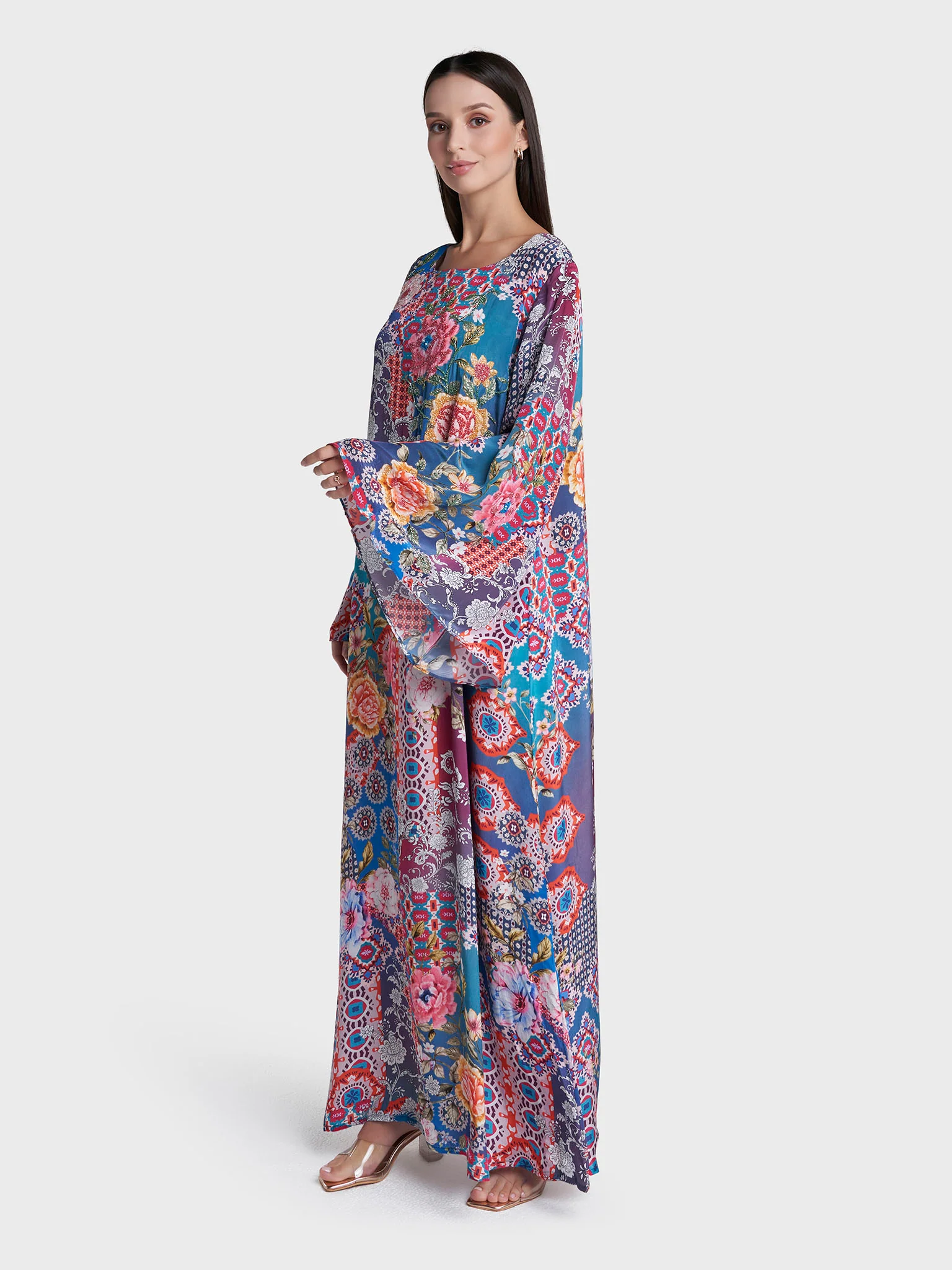 Multi Colour Hand Work Viscose Crepe Geometric Printed Jalabiya (VDE422) - Image 3