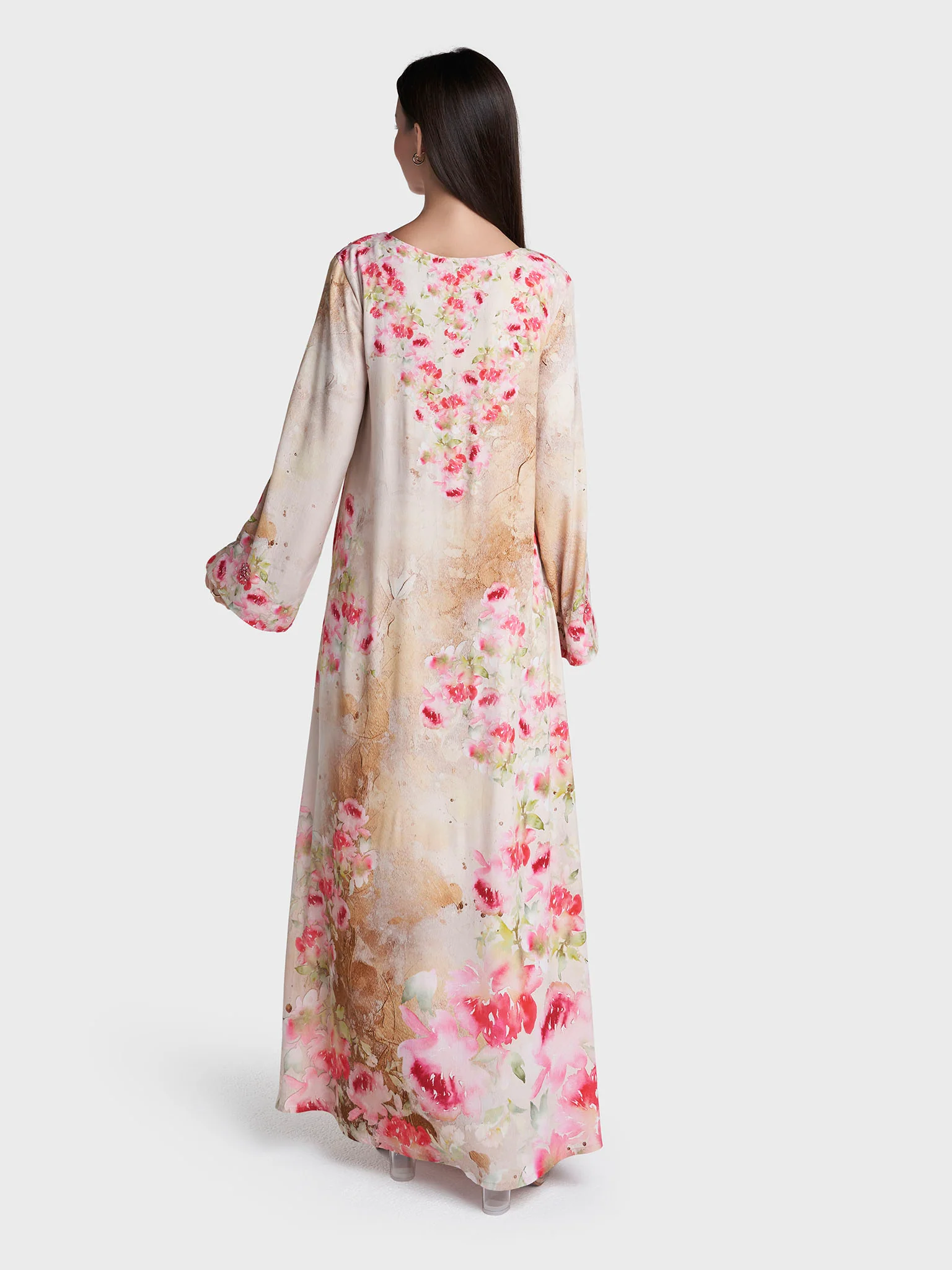Beige Colour Hand Work Viscose Crepe Floral Printed Jalabiya (VDE440) - Image 4