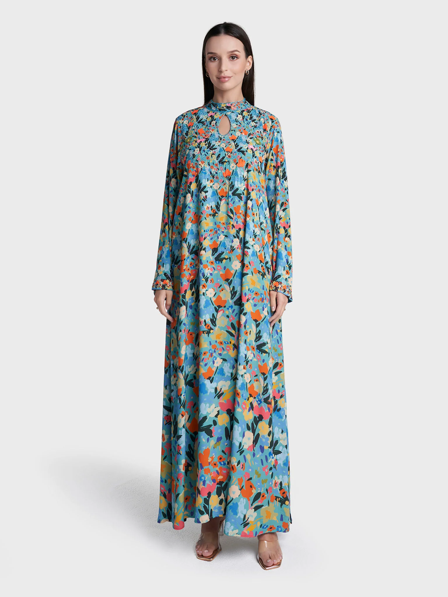 Multi Colour Hand Work Viscose Crepe Floral Printed Jalabiya (VDE446) - Image 2