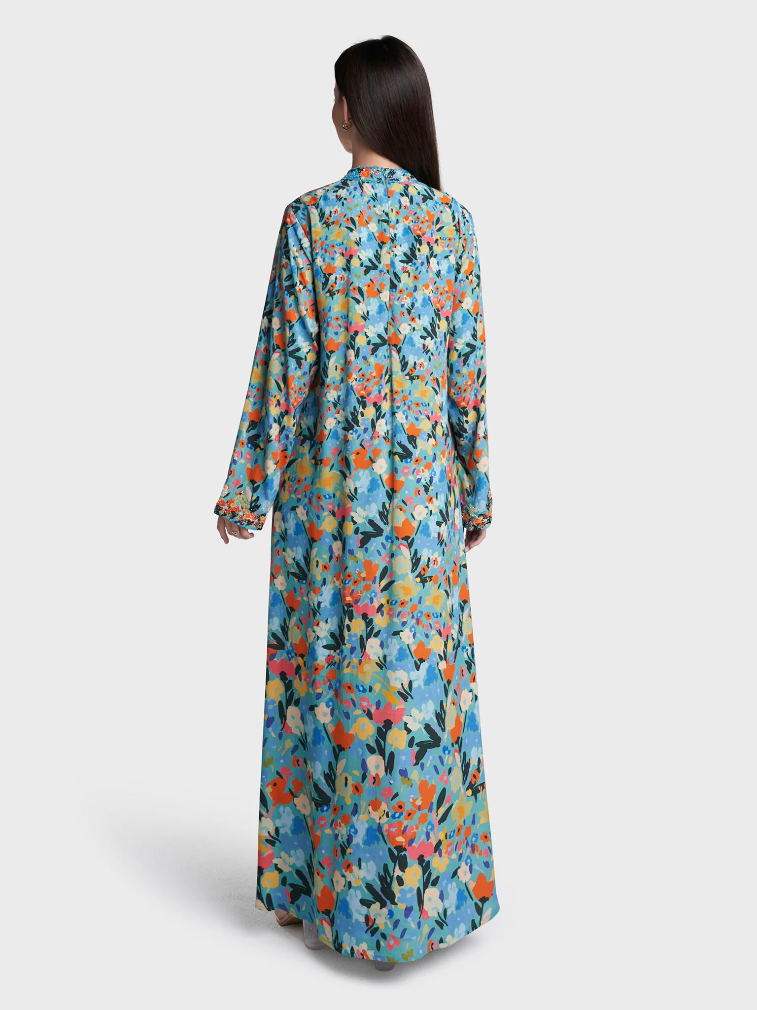 Multi Colour Hand Work Viscose Crepe Floral Printed Jalabiya (VDE446) - Image 4
