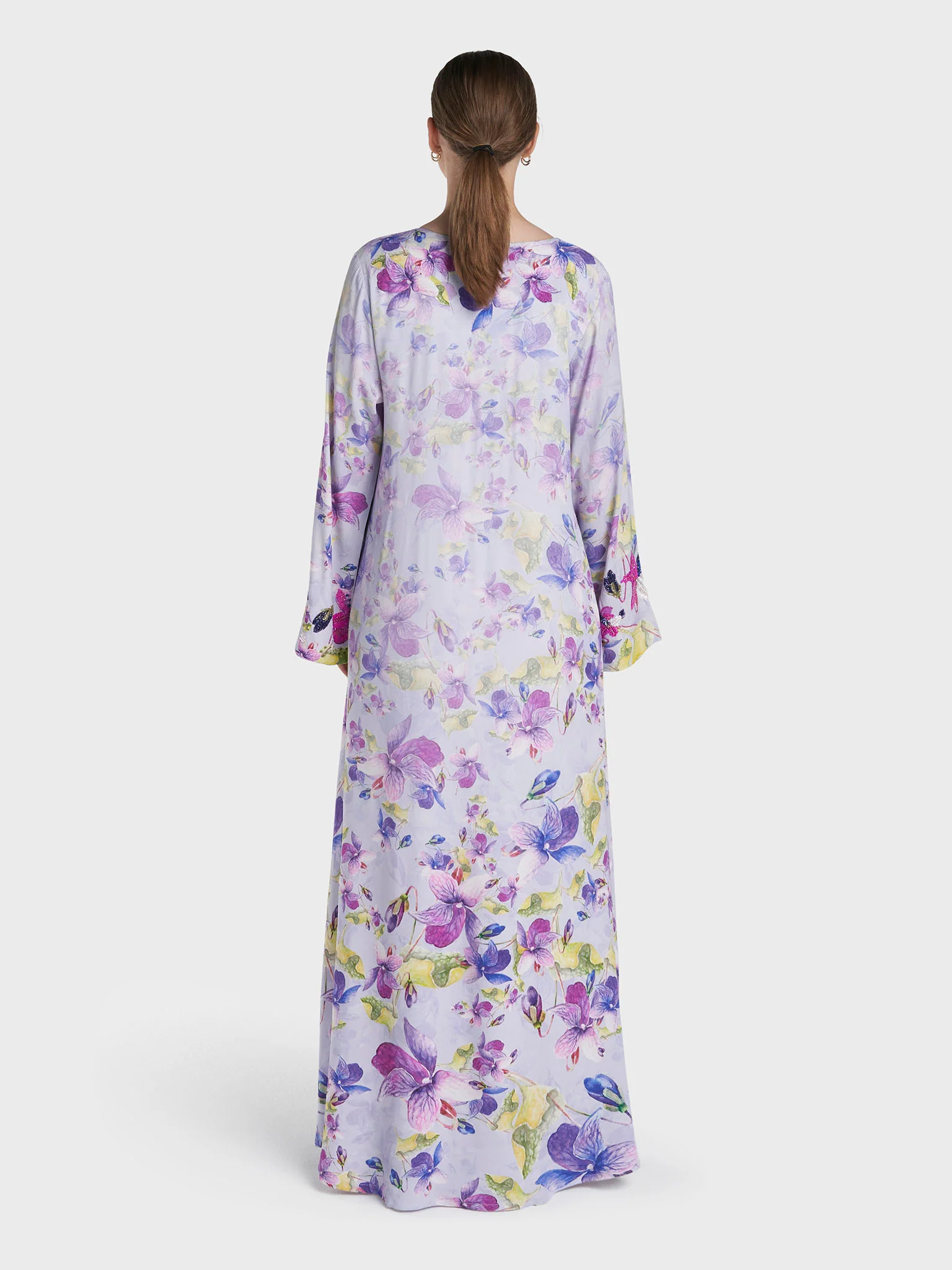 Lilac Colour Hand Work Viscose Crepe Floral Printed Jalabiya (VDK400) - Image 4