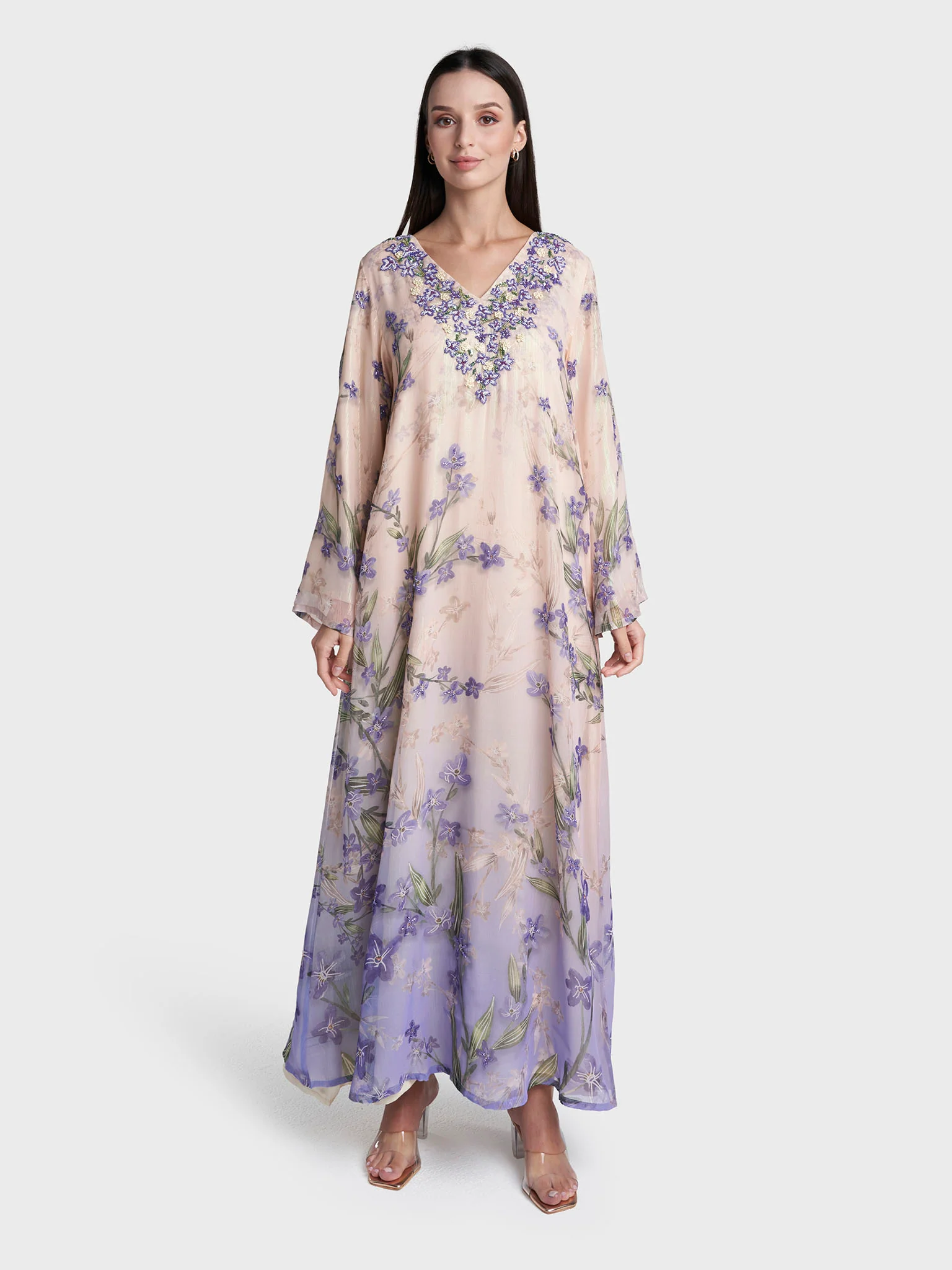 Beige Colour Floral Print Hand Work Jalabiya (VDK404) - Image 2