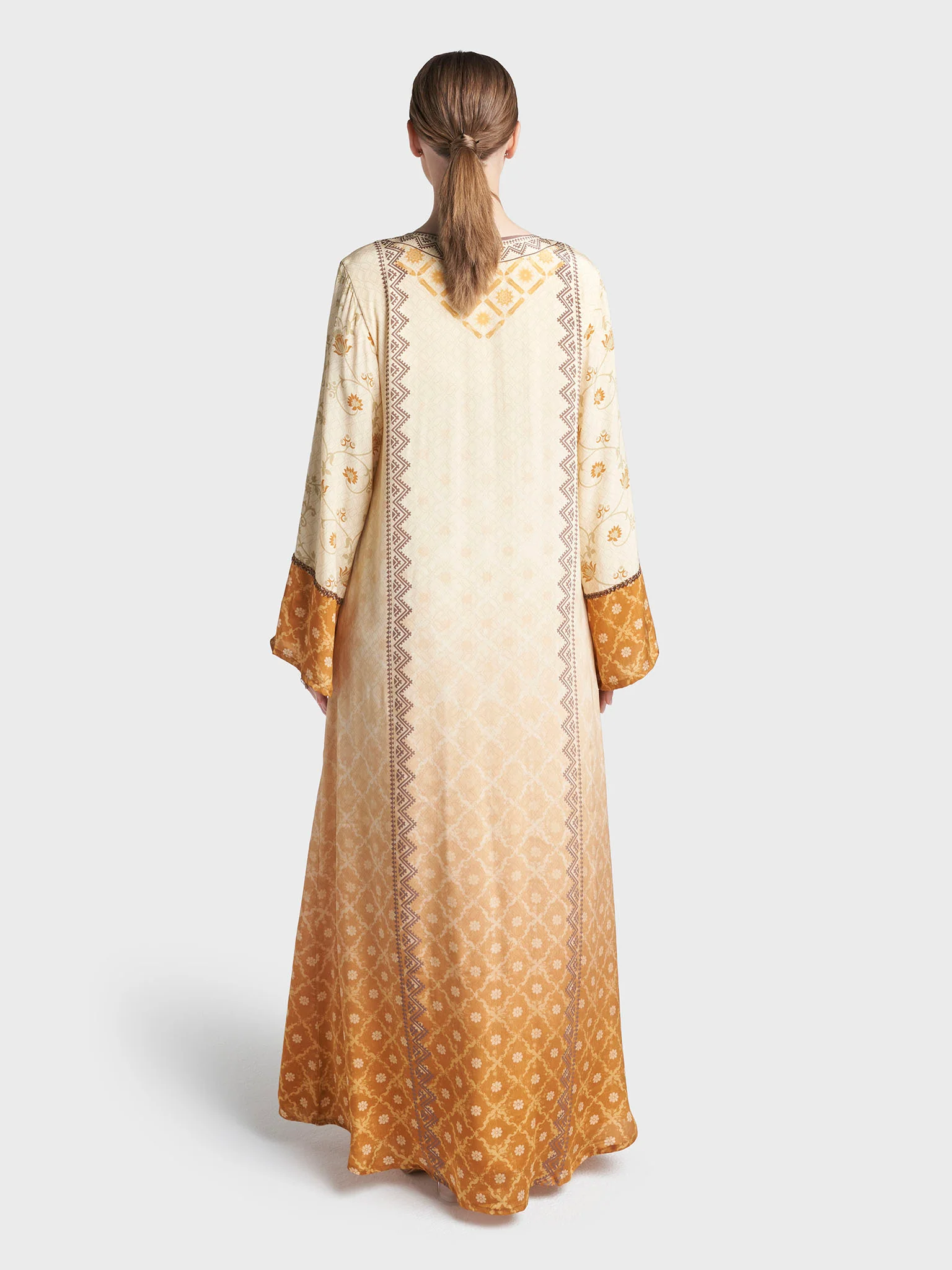 Cream Colour Hand Work Viscose Crepe Digital Print Jalabiya (VDM940) - Image 4