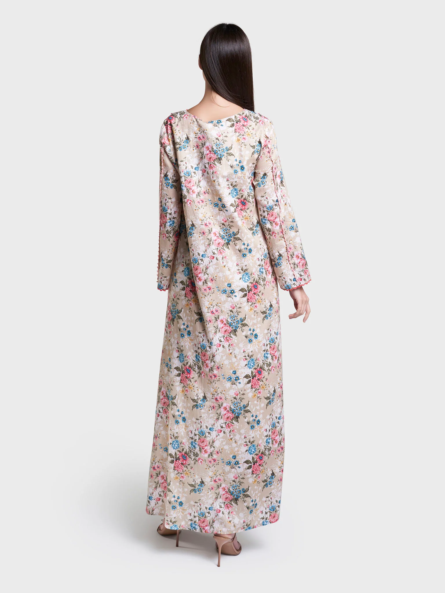 Floral Print Crochet Lace Work Cotton Jalabiya (VG3115) - Image 4