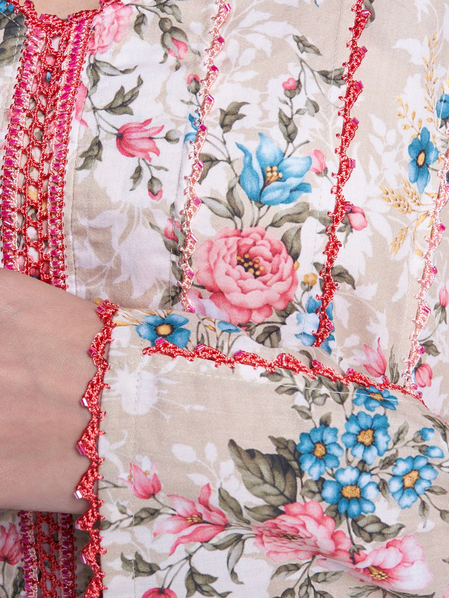 Floral Print Crochet Lace Work Cotton Jalabiya (VG3115) - Image 5