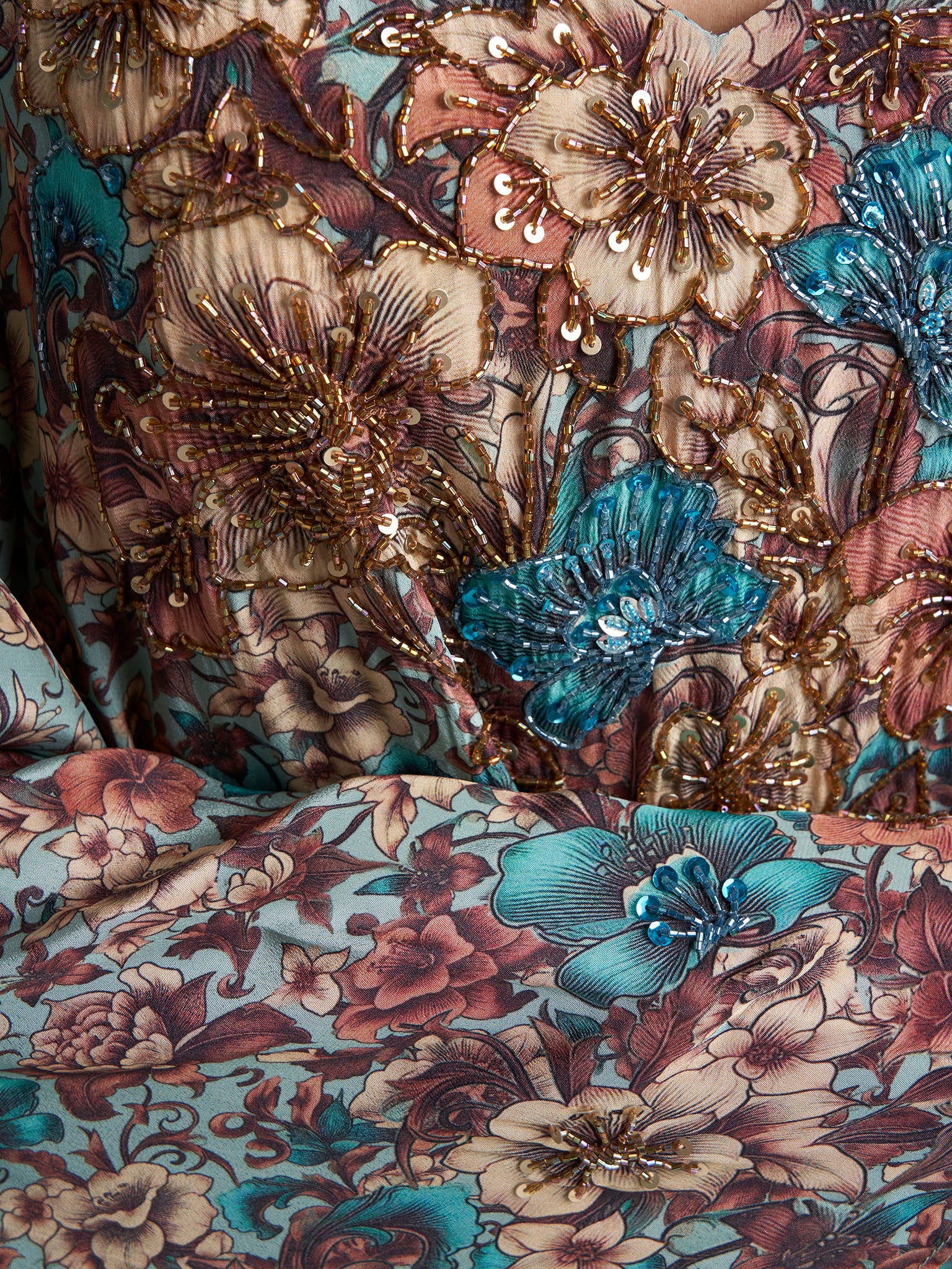 Chocolate Floral Print Hand Work Viscose Crepe Jalabiya (VG3128) - Image 5